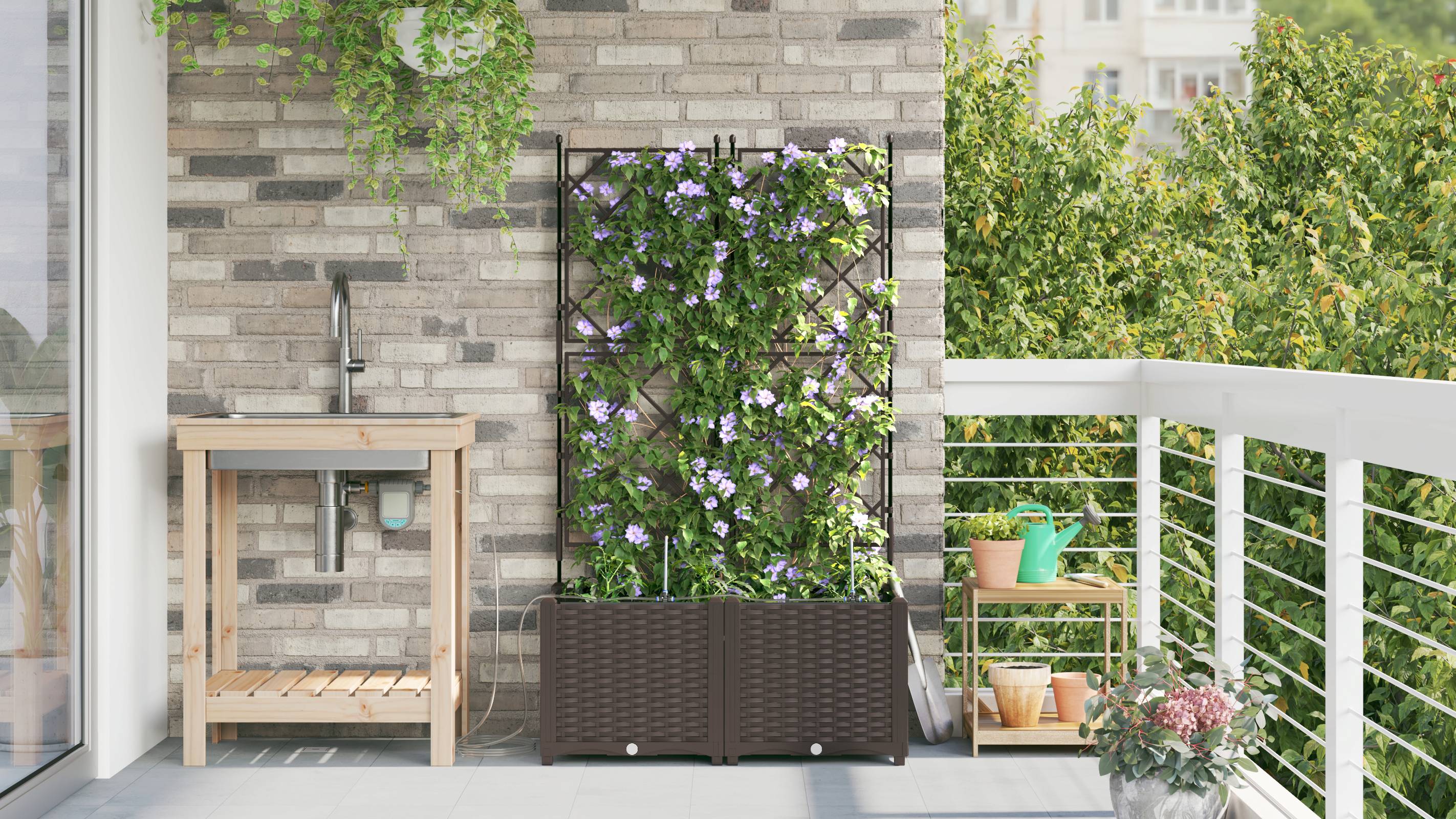 vidaXL Pflanzkästen mit Bewässerungssystem 2 Stk. Braun