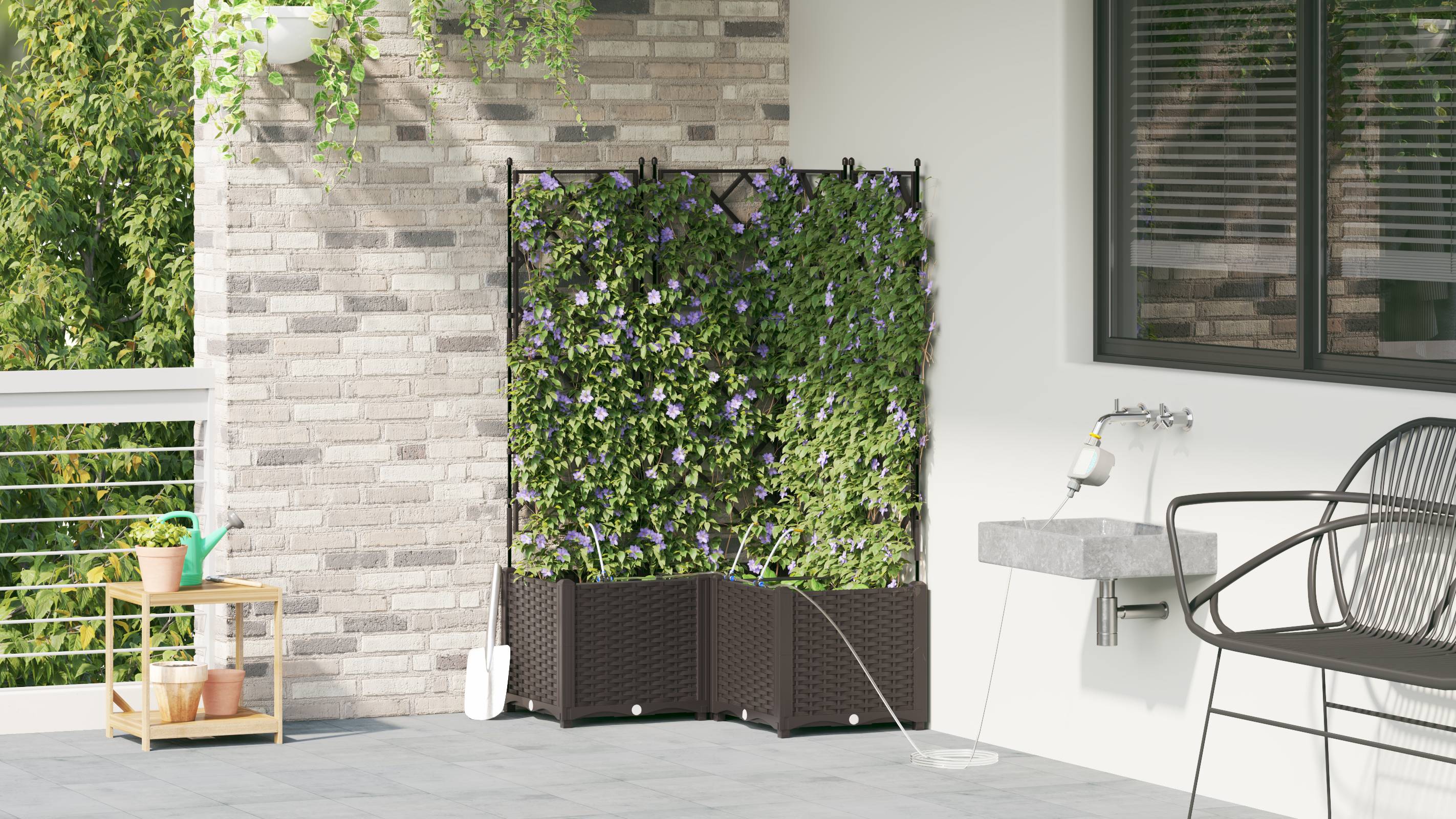 vidaXL Pflanzkästen mit Bewässerungssystem 3 Stk. Braun