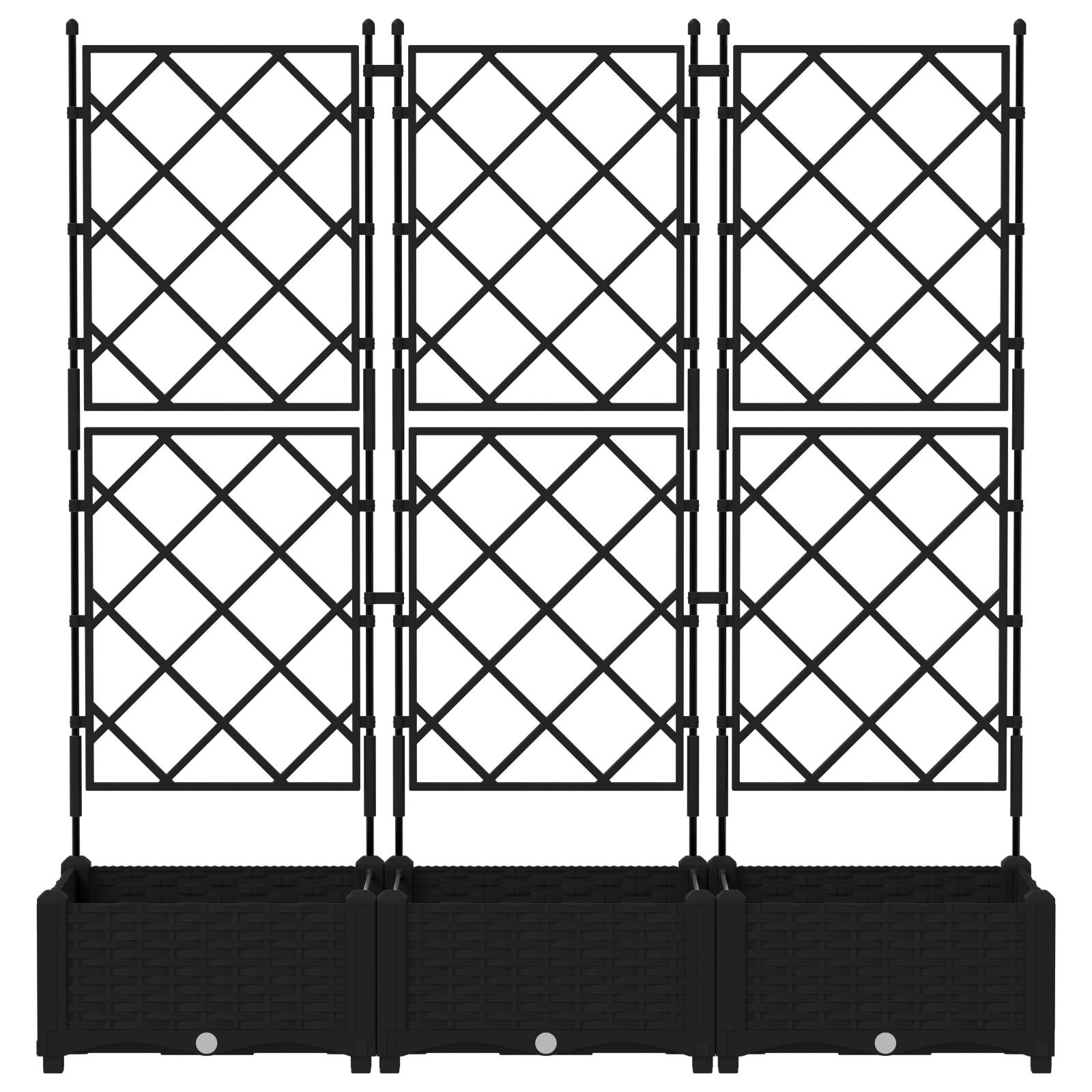 vidaXL Pflanzkasten mit Rankgitter 3 Stk. Schwarz 120x40x125,5 cm