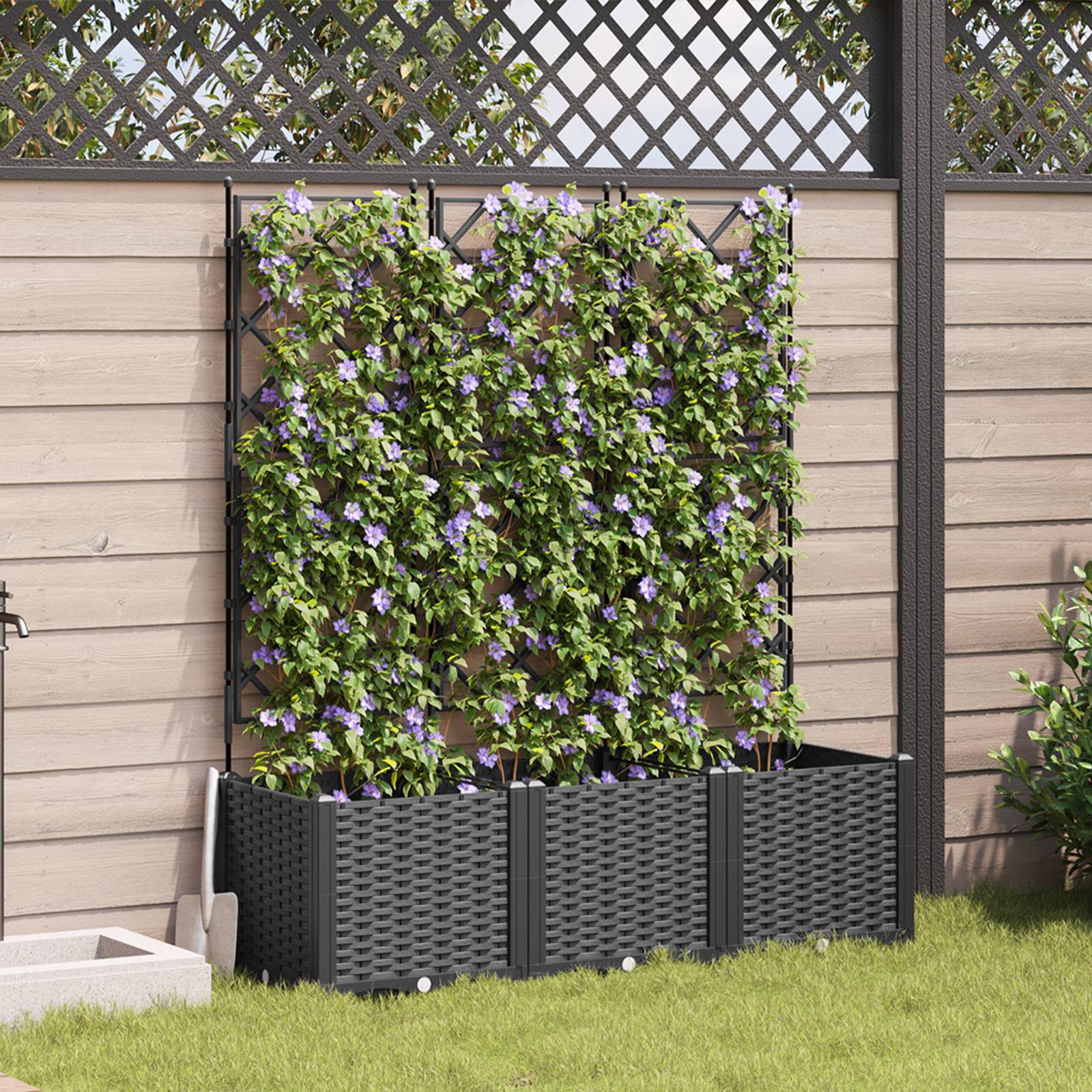 vidaXL Pflanzkasten mit Rankgitter 3 Stk. Schwarz 120x40x143 cm