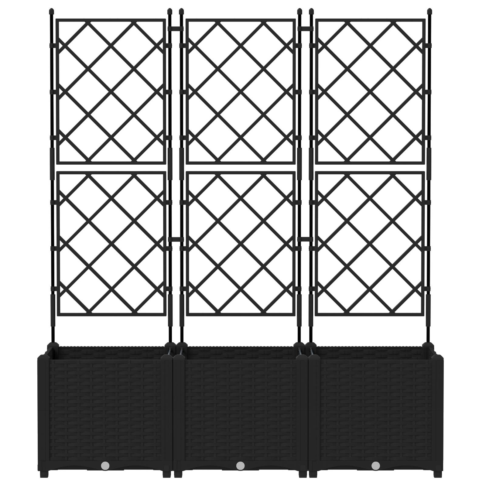 vidaXL Pflanzkasten mit Rankgitter 3 Stk. Schwarz 120x40x143 cm