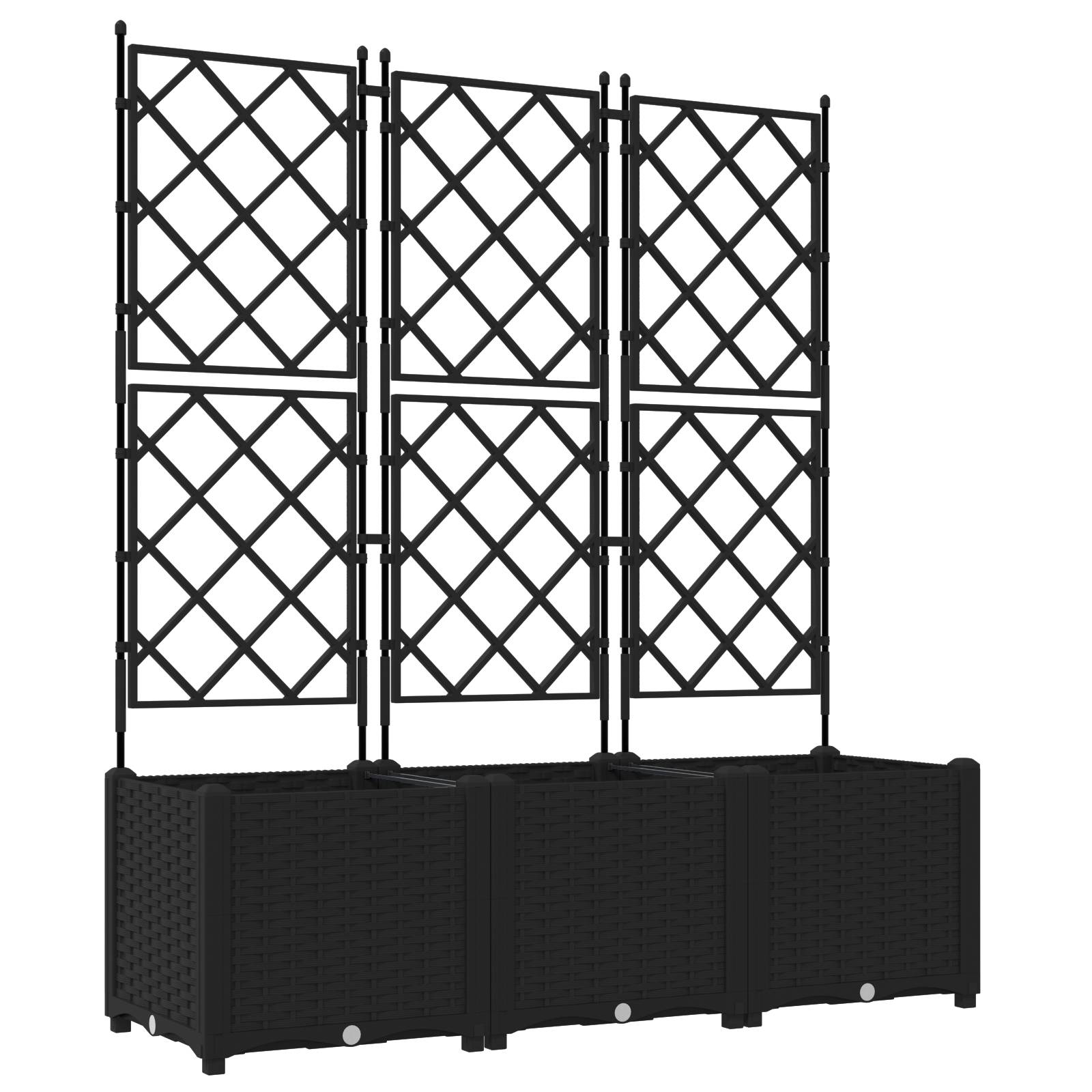 vidaXL Pflanzkasten mit Rankgitter 3 Stk. Schwarz 120x40x143 cm