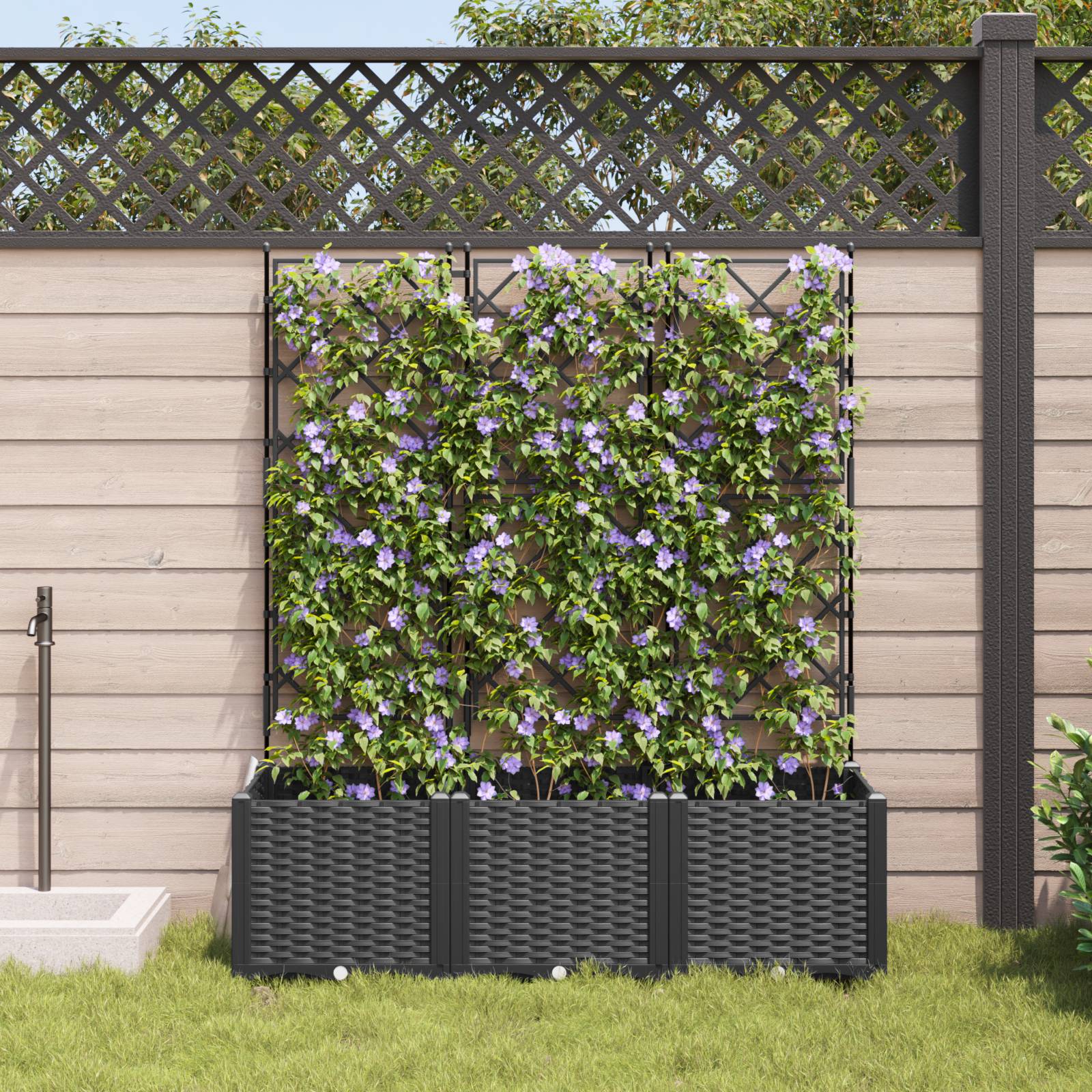 vidaXL Pflanzkasten mit Rankgitter 3 Stk. Schwarz 120x40x143 cm