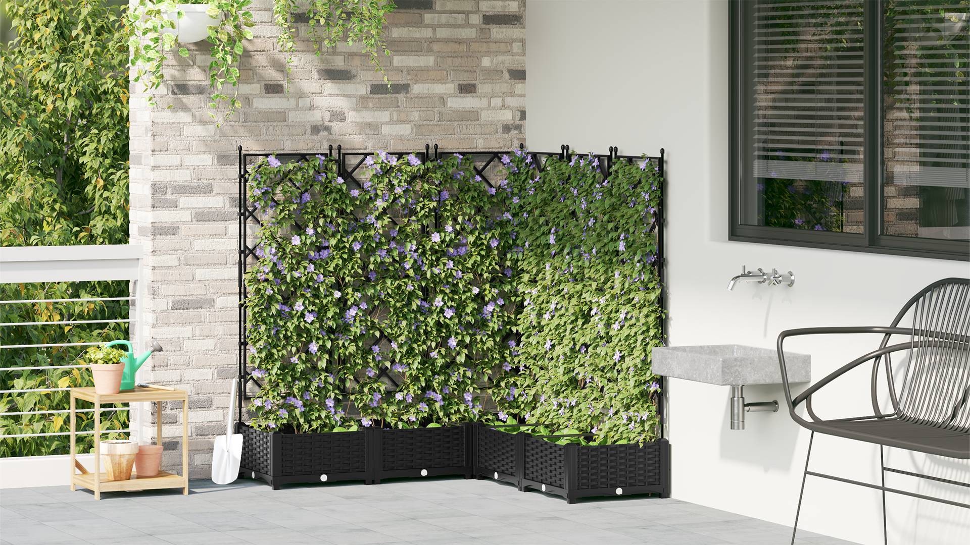 vidaXL Pflanzkasten mit Rankgitter 5 Stk. Schwarz 120x120x125,5 cm