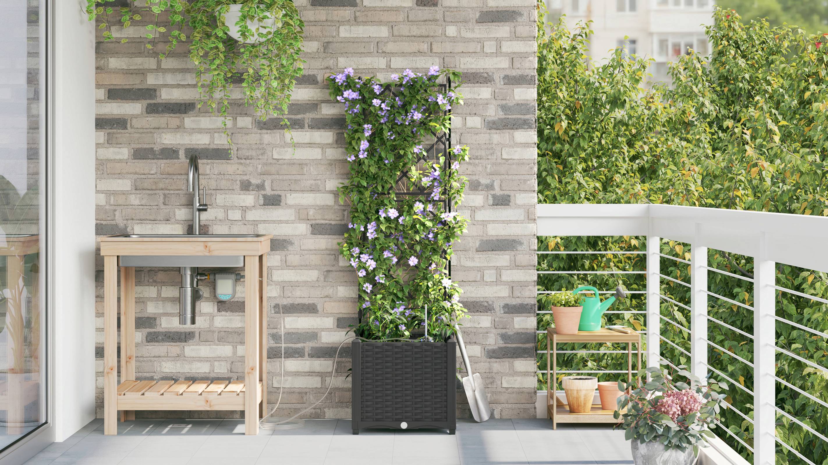 vidaXL Pflanzkästen mit Bewässerungssystem Schwarz