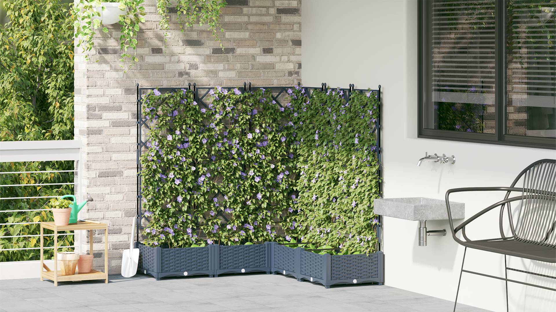 vidaXL Pflanzkasten mit Rankgitter 5 Stk. Grau 120x120x125,5 cm