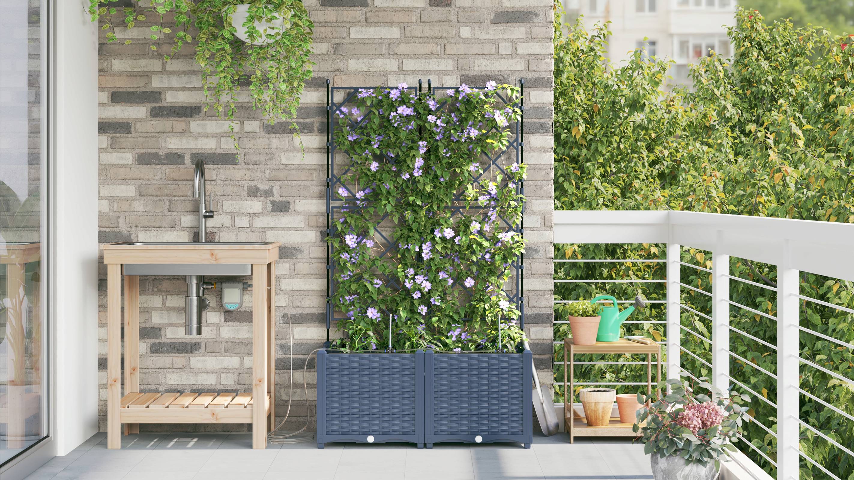 vidaXL Pflanzkästen mit Bewässerungssystem 2 Stk. Grau