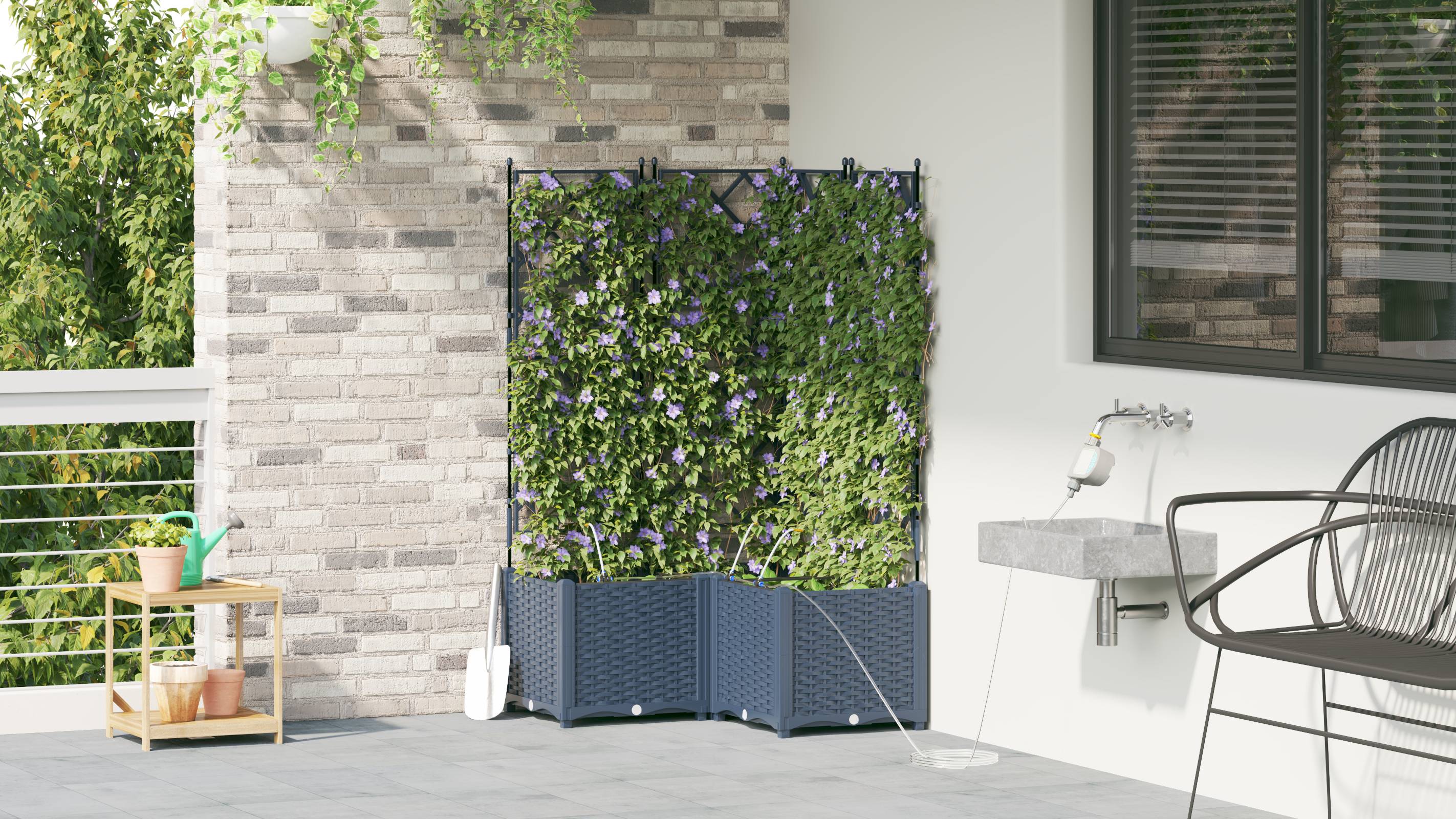 vidaXL Pflanzkästen mit Bewässerungssystem 3 Stk. Grau