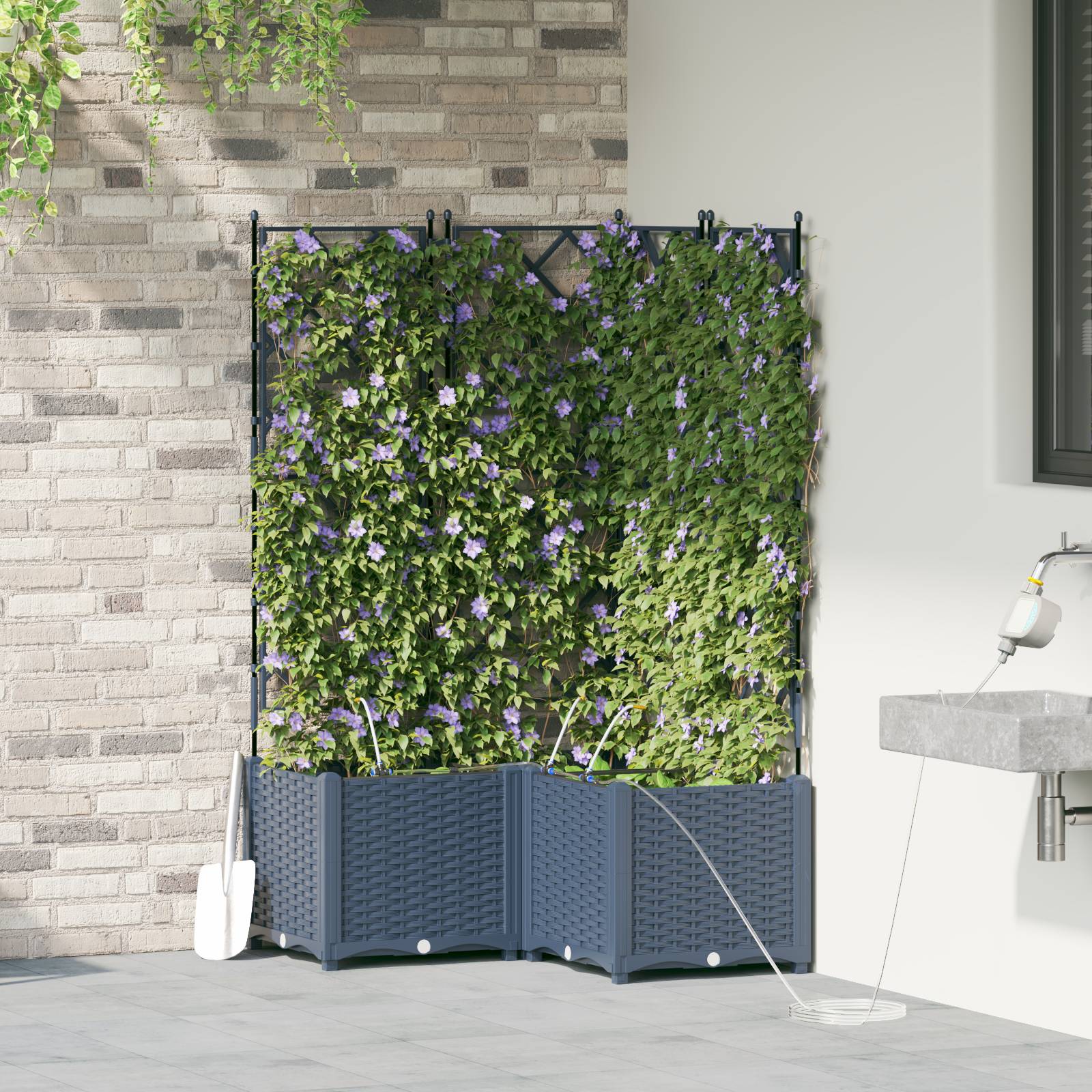 vidaXL Pflanzkästen mit Bewässerungssystem 3 Stk. Grau