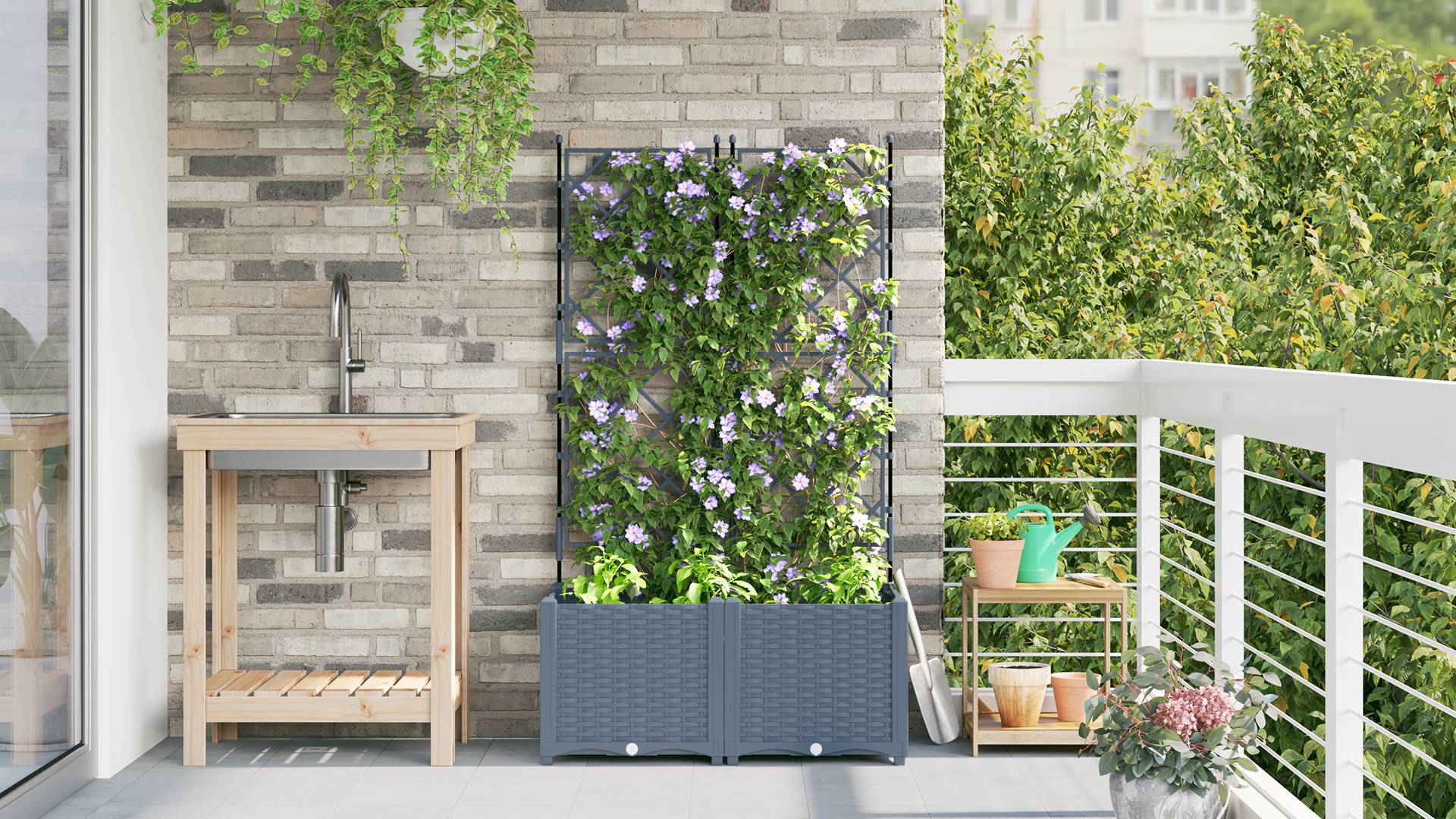 vidaXL Pflanzkasten mit Rankgitter 2 Stk. Hellgrau 80x40x143 cm