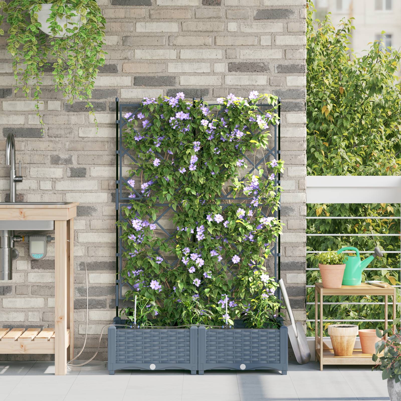 vidaXL Pflanzkästen mit Bewässerungssystem 2 Stk. Hellgrau