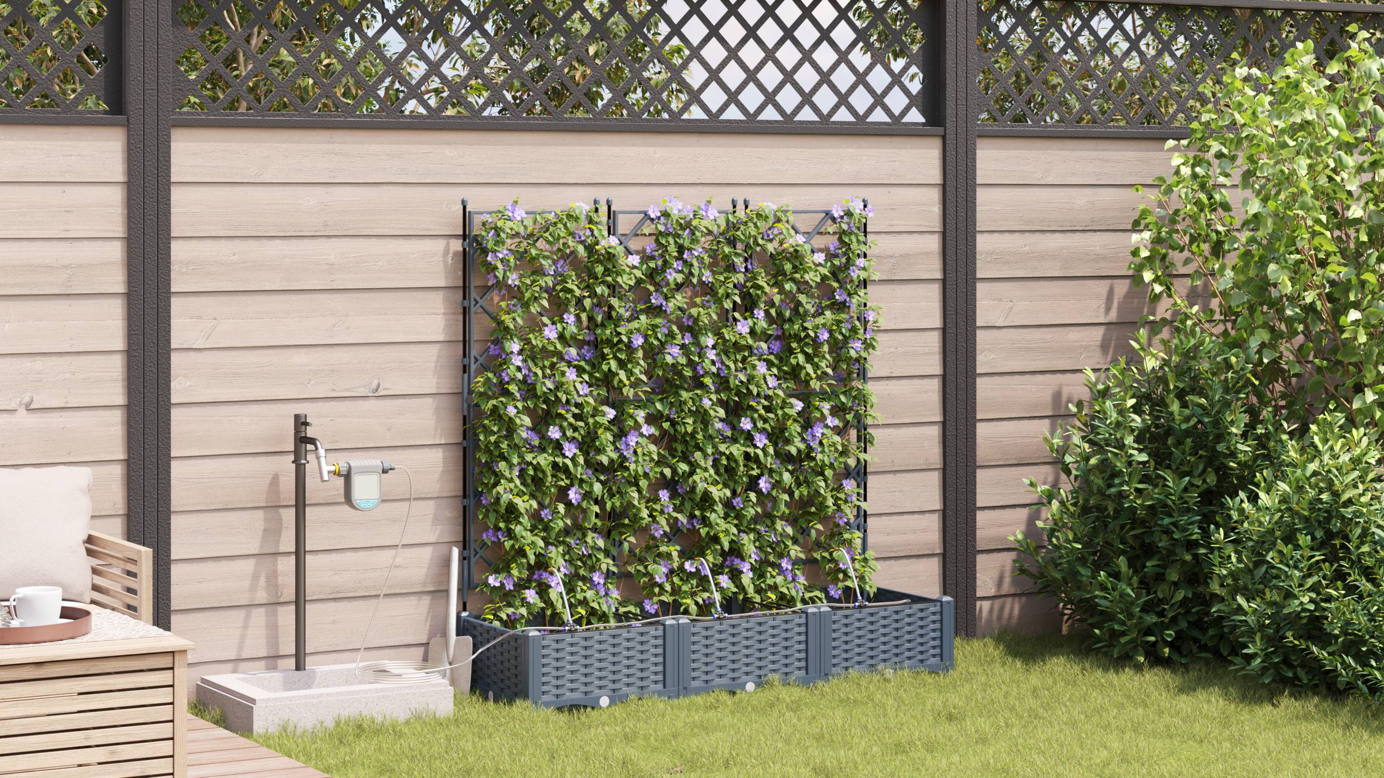 vidaXL Pflanzkästen mit Bewässerungssystem 3 Stk. Hellgrau