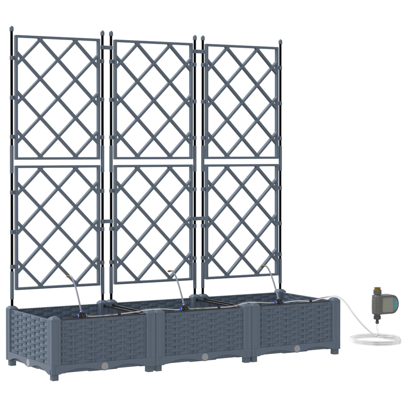 vidaXL Pflanzkästen mit Bewässerungssystem 3 Stk. Hellgrau