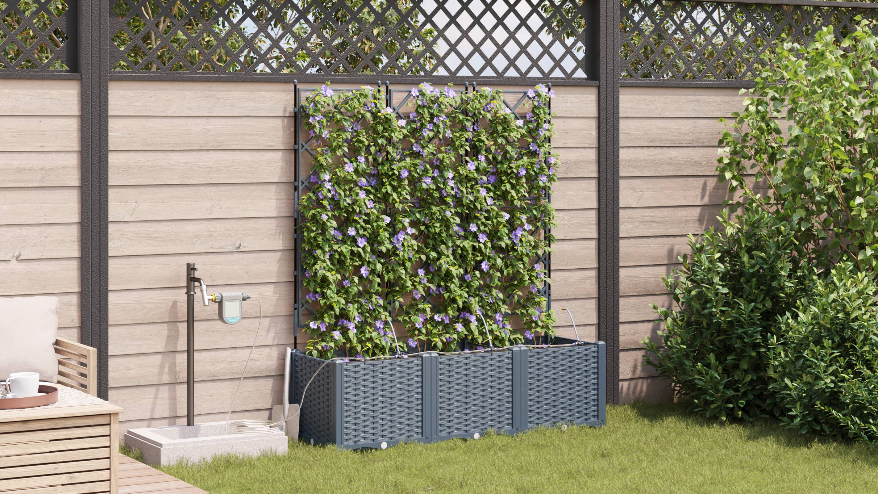 vidaXL Pflanzkästen mit Bewässerungssystem 3 Stk. Hellgrau