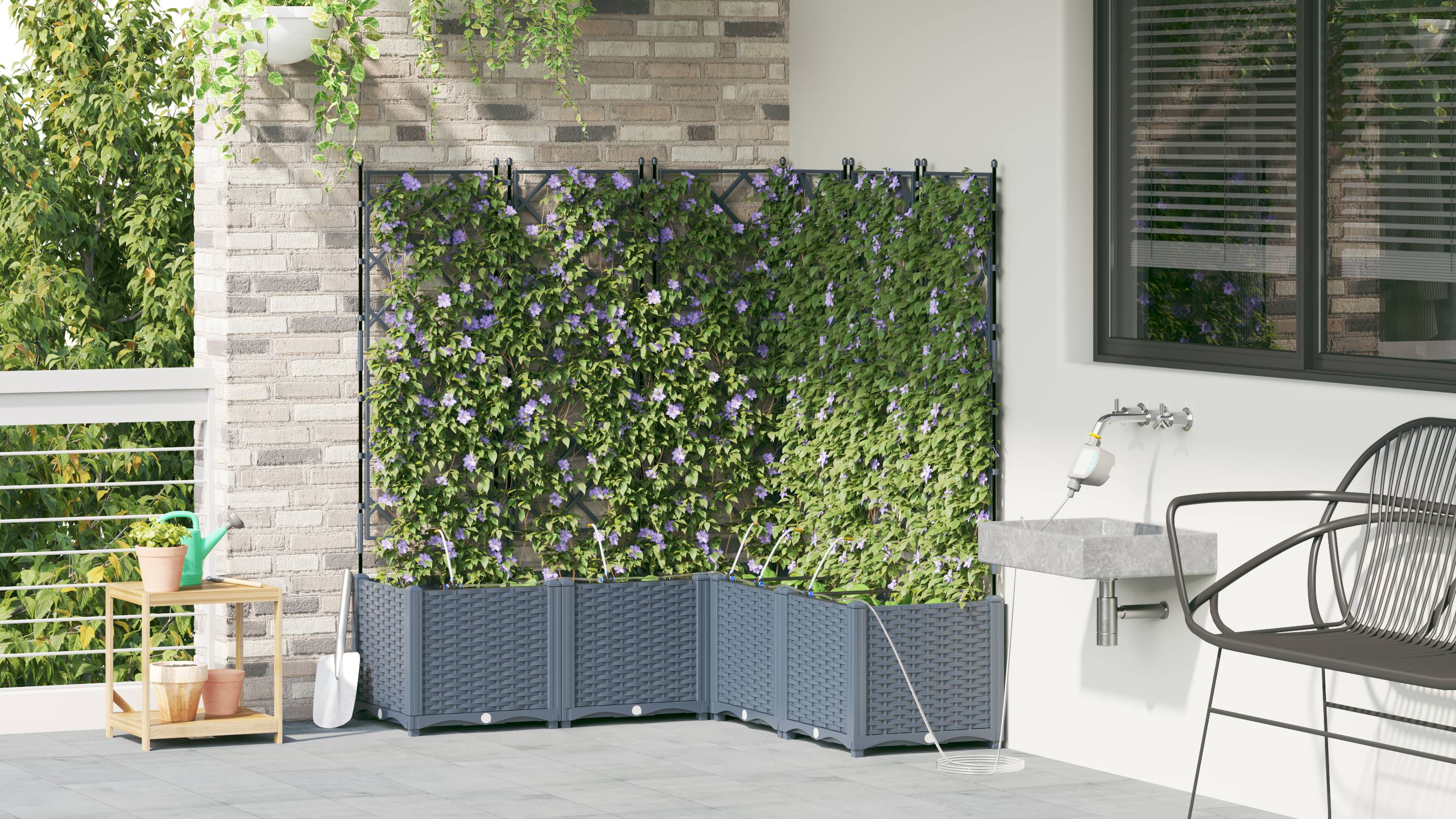 vidaXL Pflanzkästen mit Bewässerungssystem 5 Stk. Hellgrau