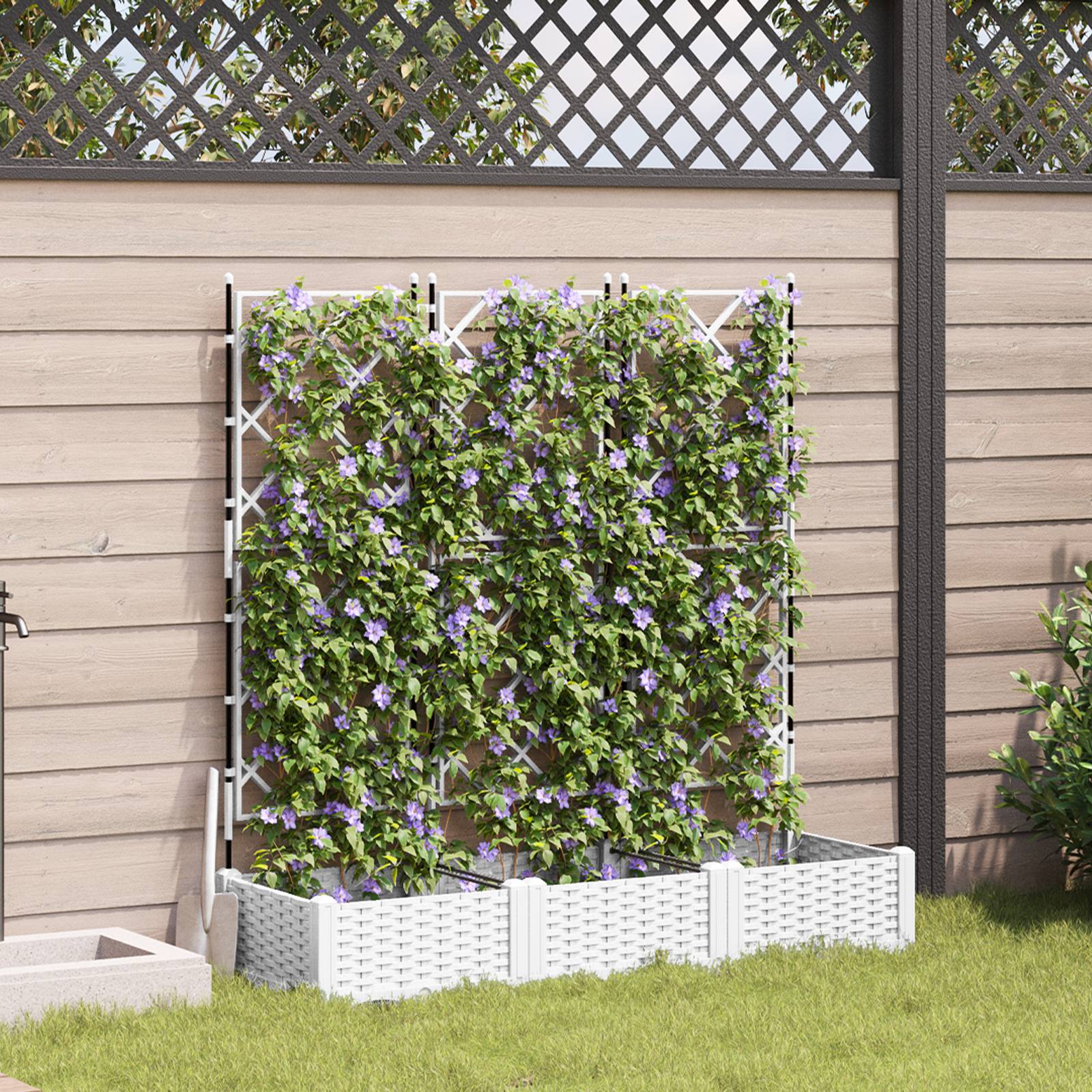 vidaXL Pflanzkasten mit Rankgitter 3 Stk. Weiß 120x40x125,5 cm