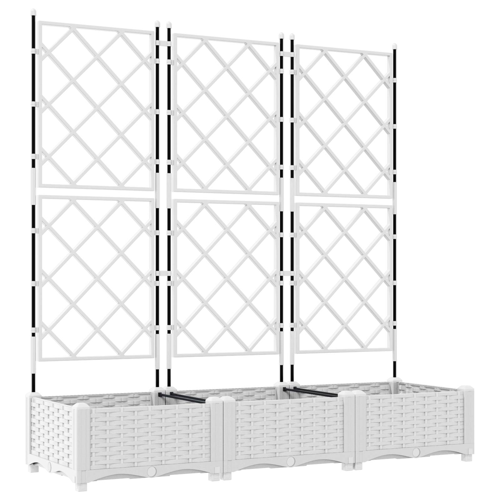 vidaXL Pflanzkasten mit Rankgitter 3 Stk. Weiß 120x40x125,5 cm