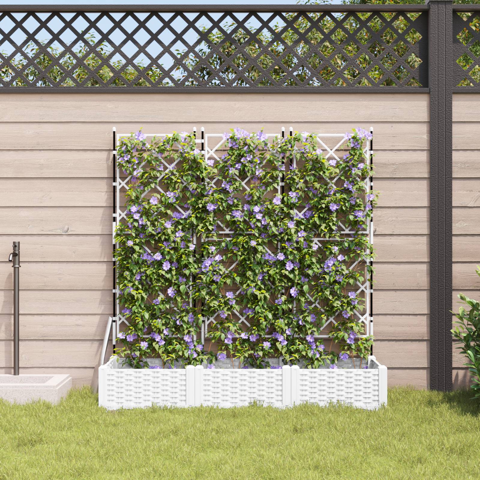 vidaXL Pflanzkasten mit Rankgitter 3 Stk. Weiß 120x40x125,5 cm