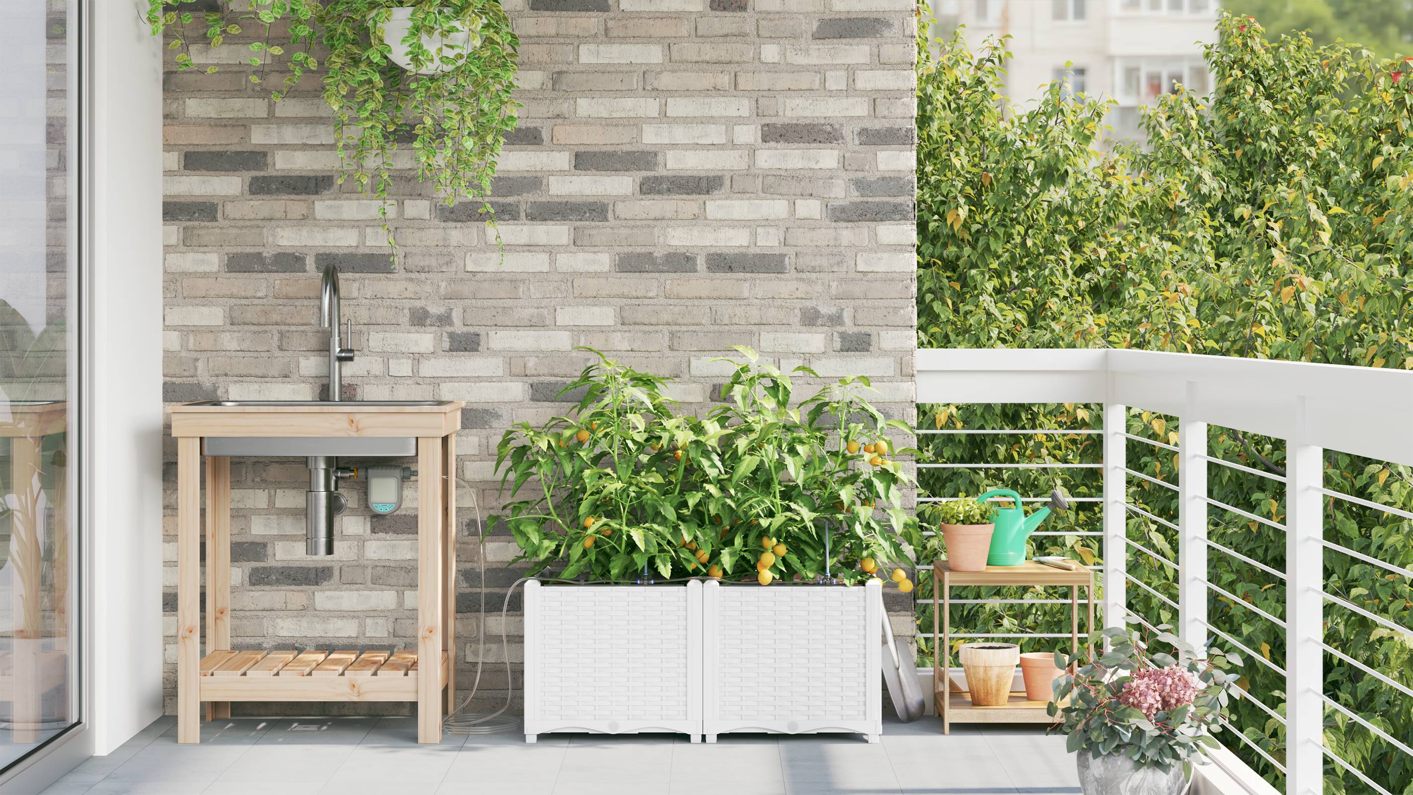 vidaXL Pflanzkästen mit Bewässerungssystem 2 Stk. Weiß