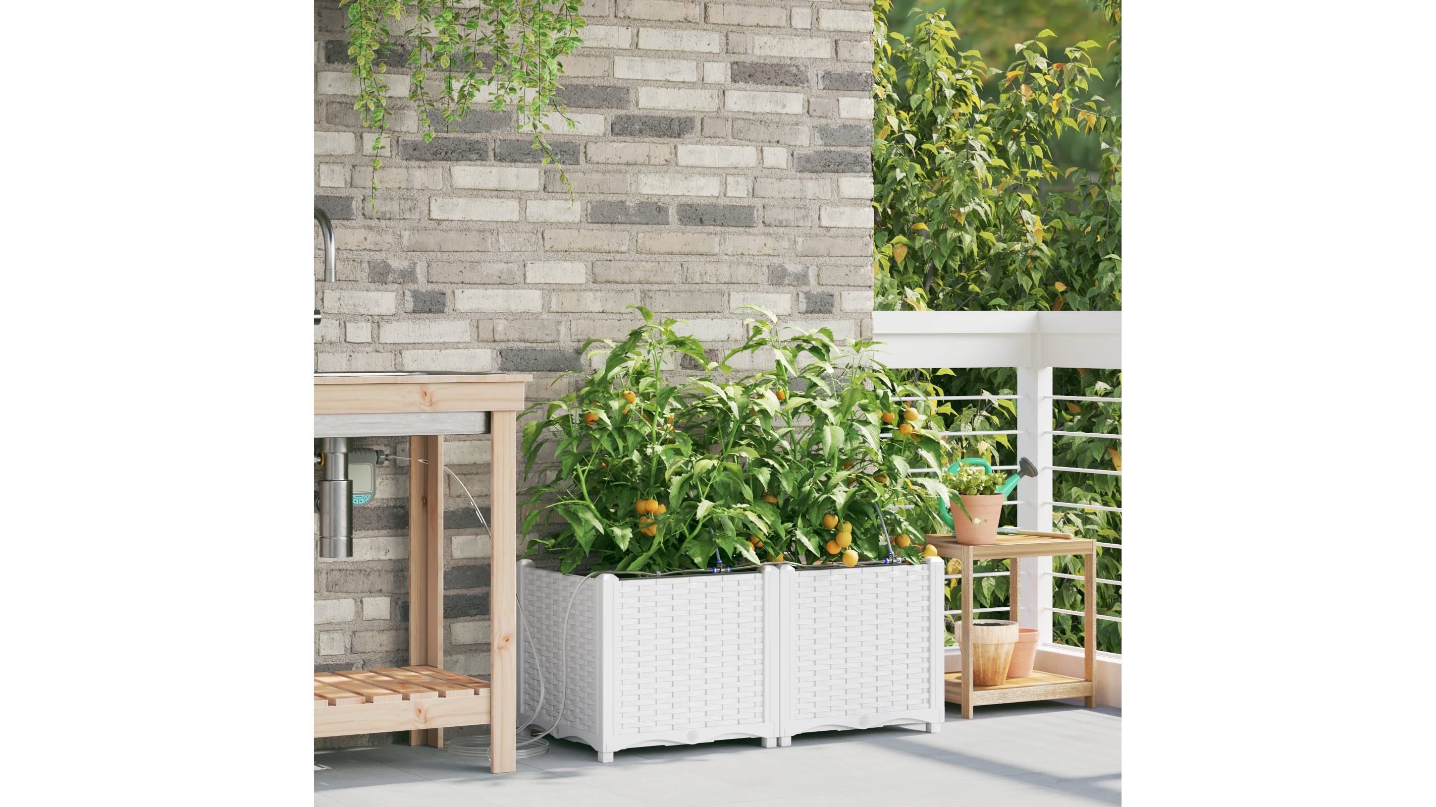 vidaXL Pflanzkästen mit Bewässerungssystem 2 Stk. Weiß