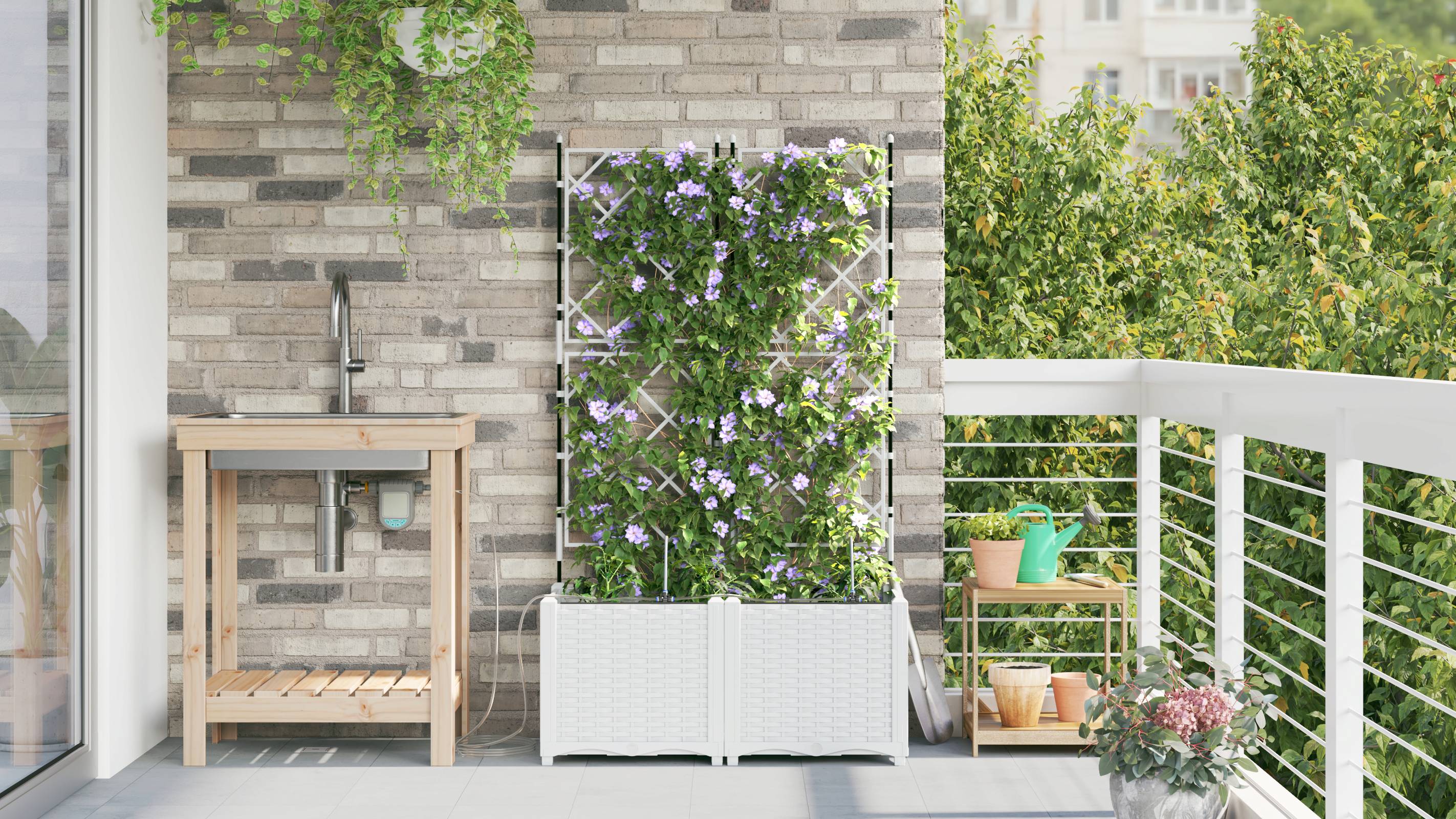 vidaXL Pflanzkästen mit Bewässerungssystem 2 Stk. Weiß