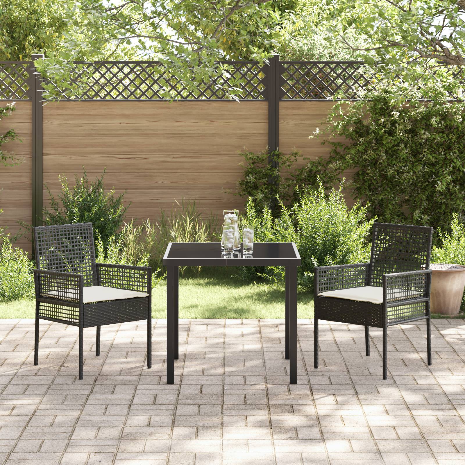 vidaXL Gartenstühle 2 Stk. mit Kissen Schwarz Poly Rattan