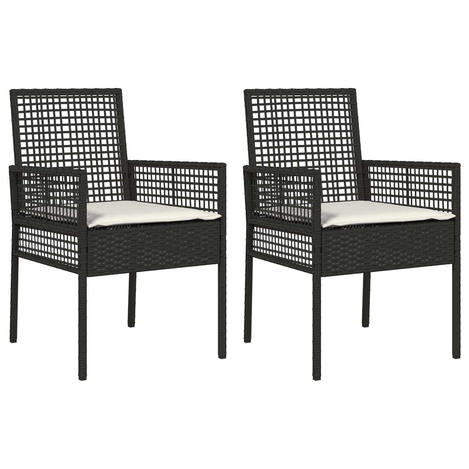 vidaXL Gartenstühle 2 Stk. mit Kissen Schwarz Poly Rattan