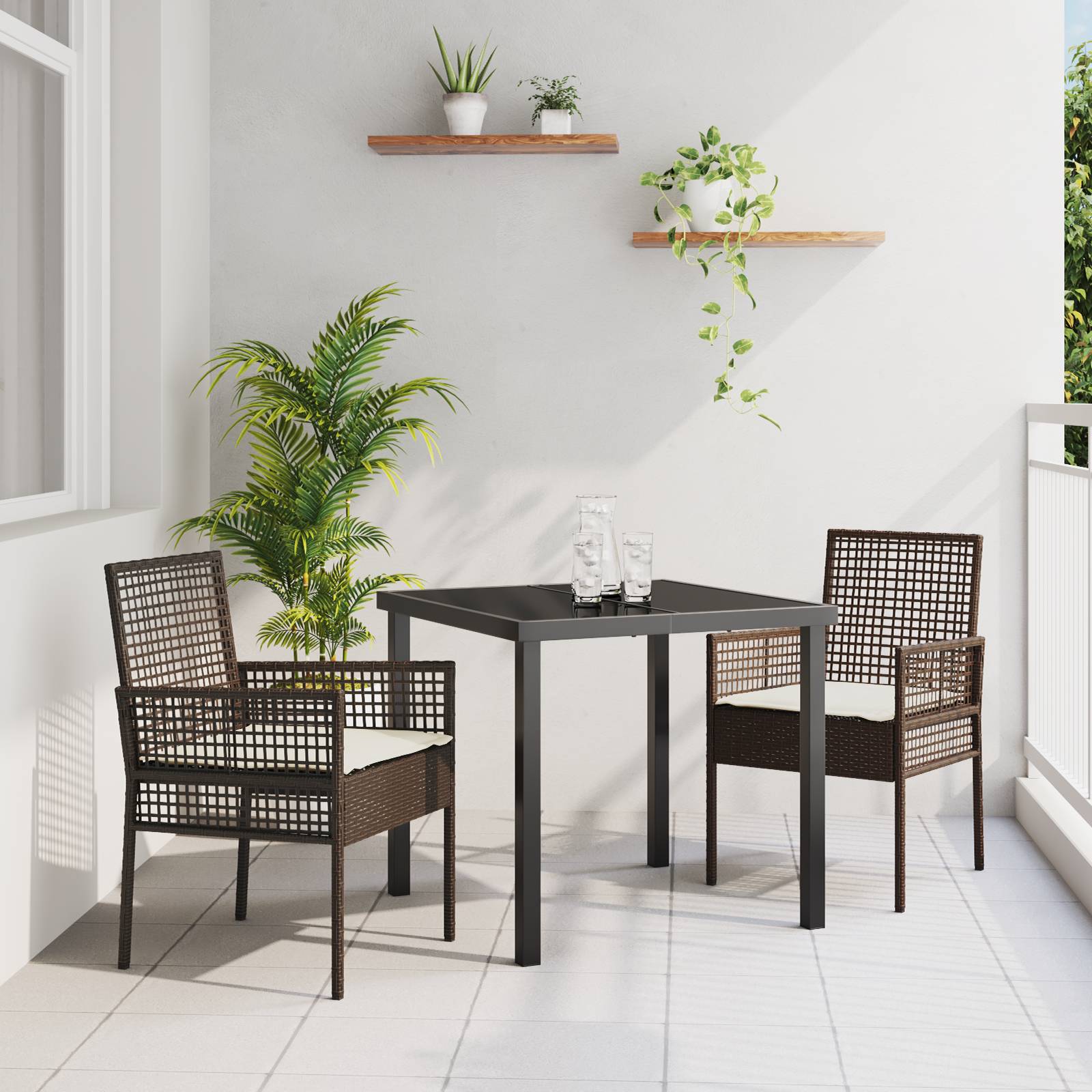 vidaXL Gartenstühle 2 Stk. mit Kissen Braun Poly Rattan