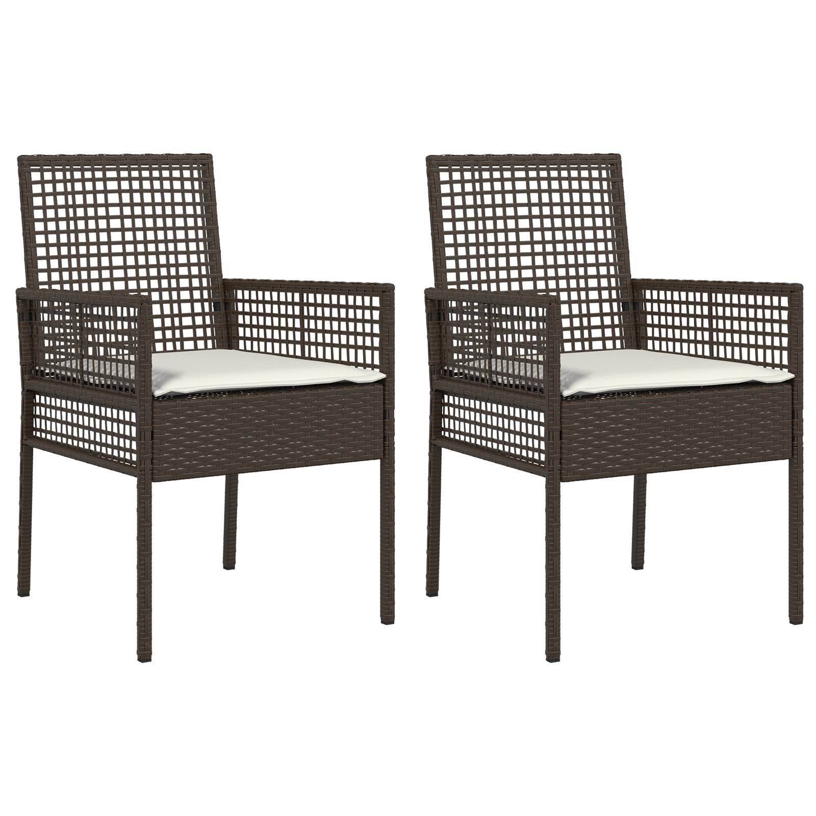 vidaXL Gartenstühle 2 Stk. mit Kissen Braun Poly Rattan