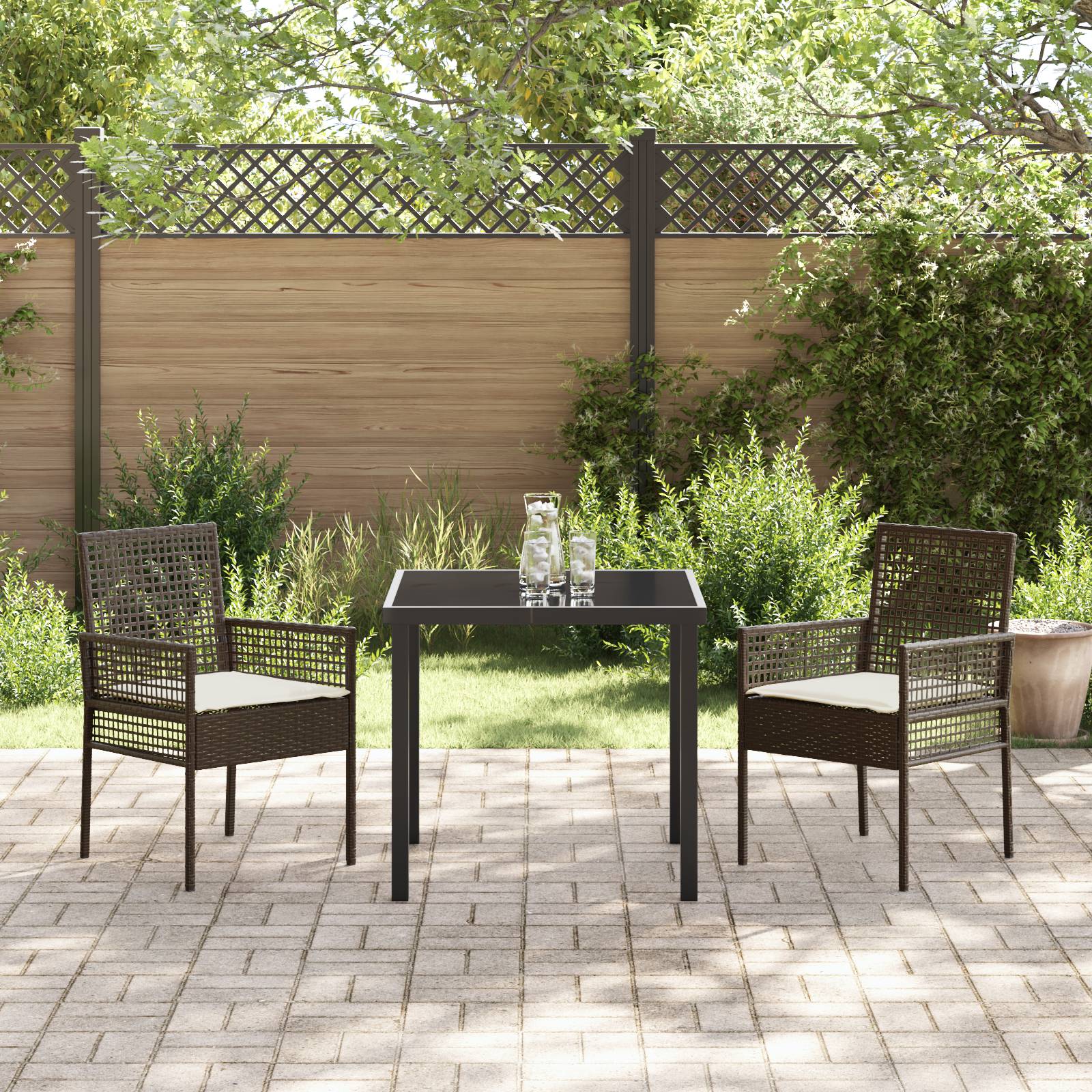 vidaXL Gartenstühle 2 Stk. mit Kissen Braun Poly Rattan