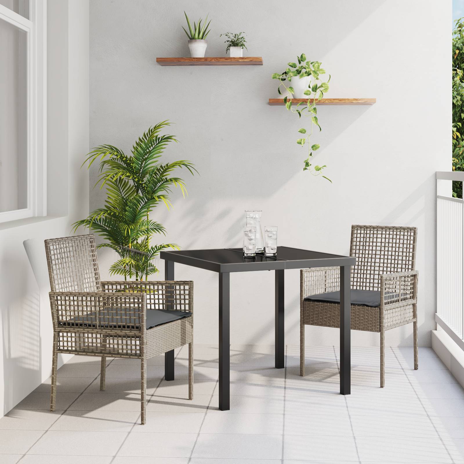 vidaXL Gartenstühle 2 Stk. mit Kissen Grau Poly Rattan