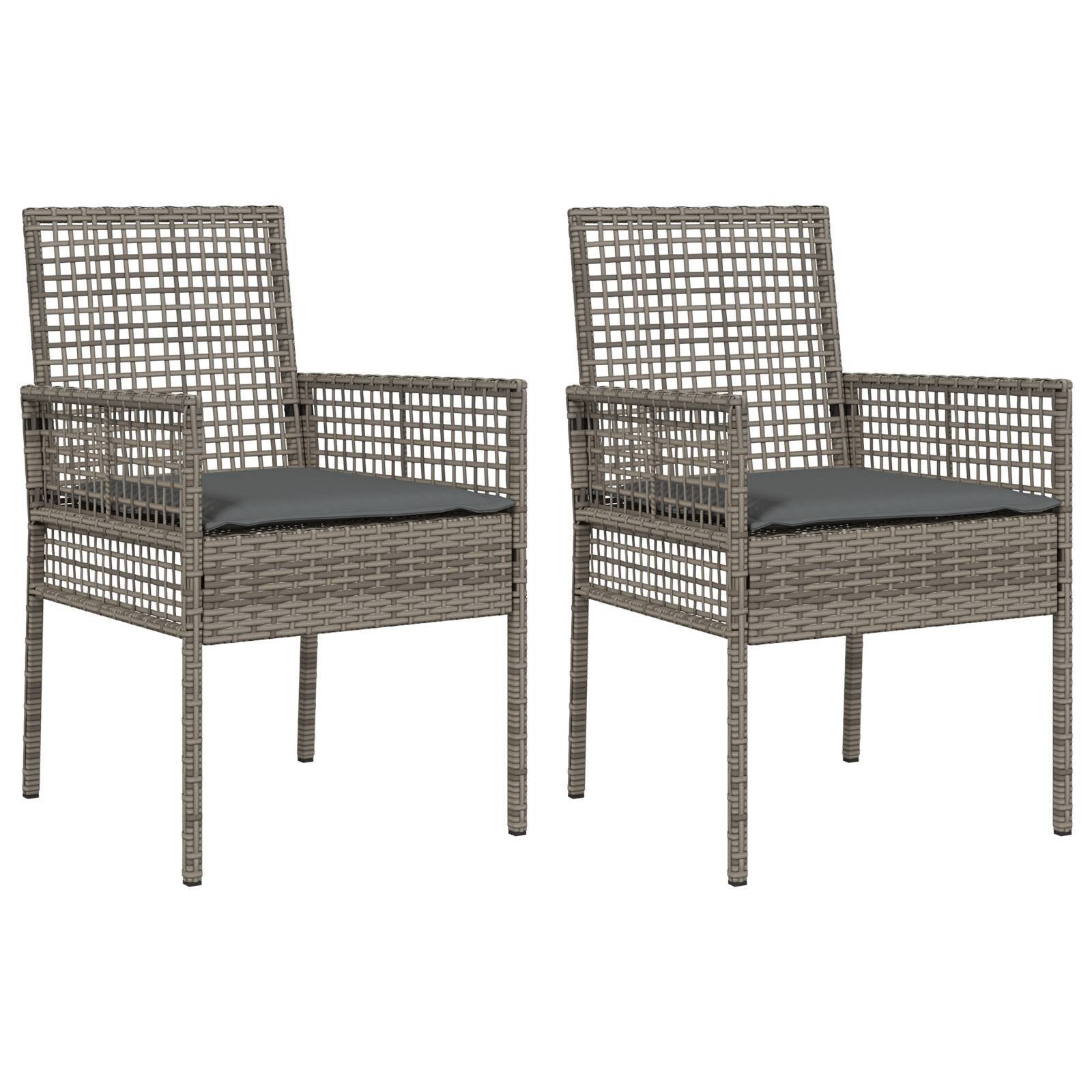 vidaXL Gartenstühle 2 Stk. mit Kissen Grau Poly Rattan