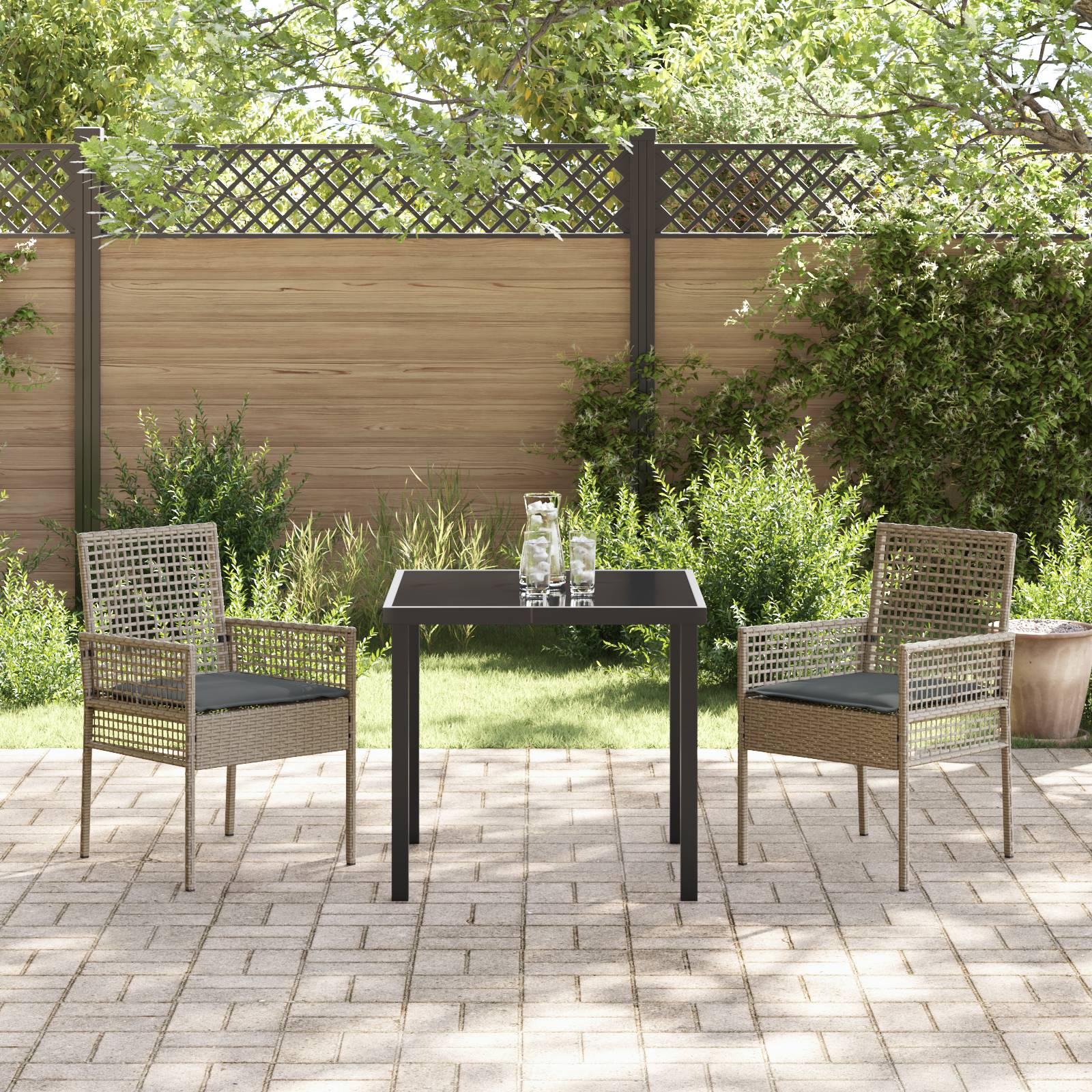vidaXL Gartenstühle 2 Stk. mit Kissen Grau Poly Rattan