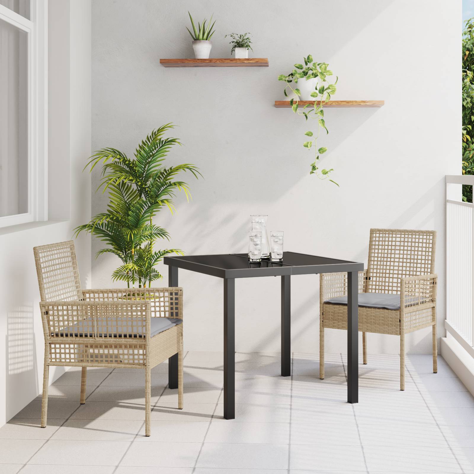 vidaXL Gartenstühle 2 Stk. mit Kissen Beige Poly Rattan