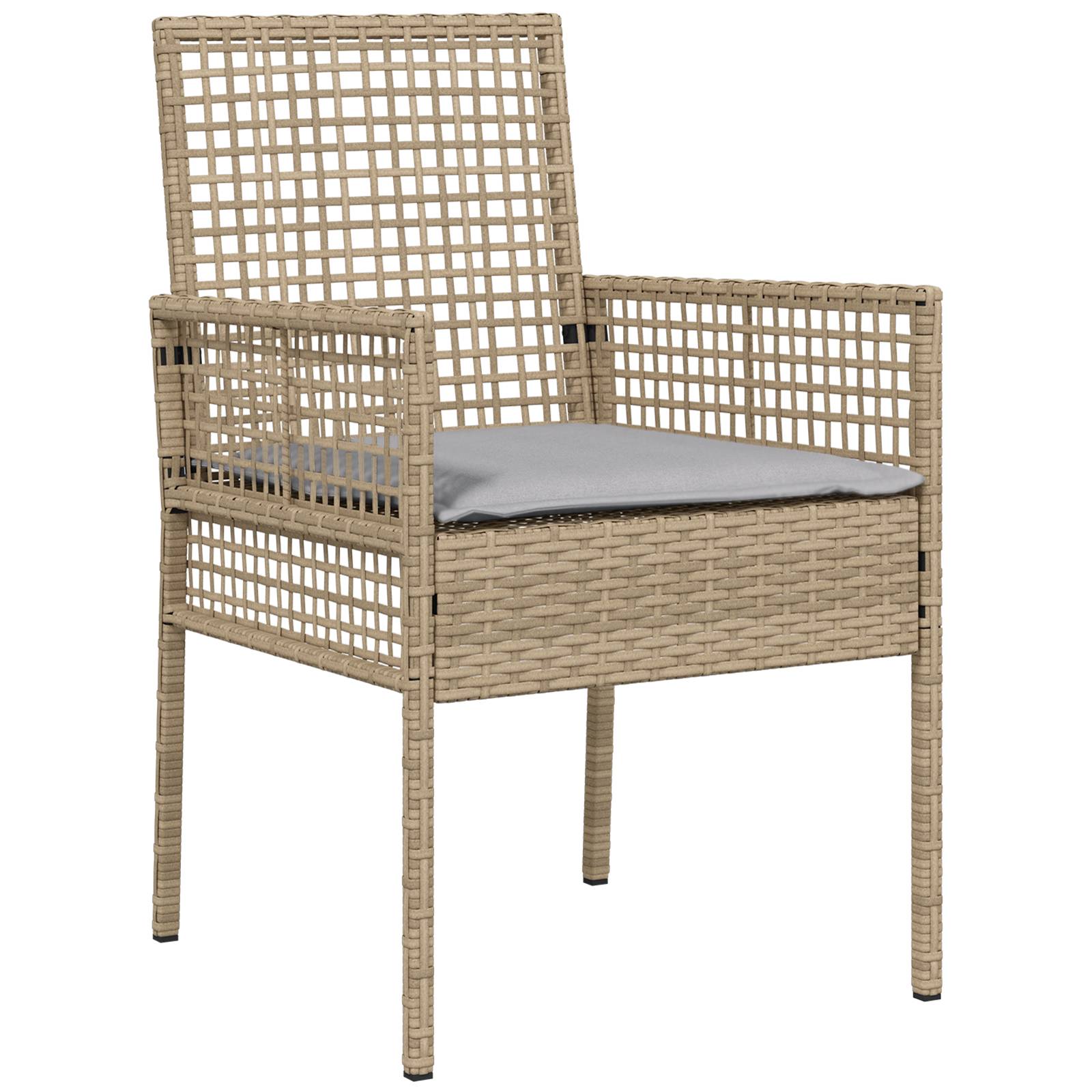 vidaXL Gartenstühle 2 Stk. mit Kissen Beige Poly Rattan