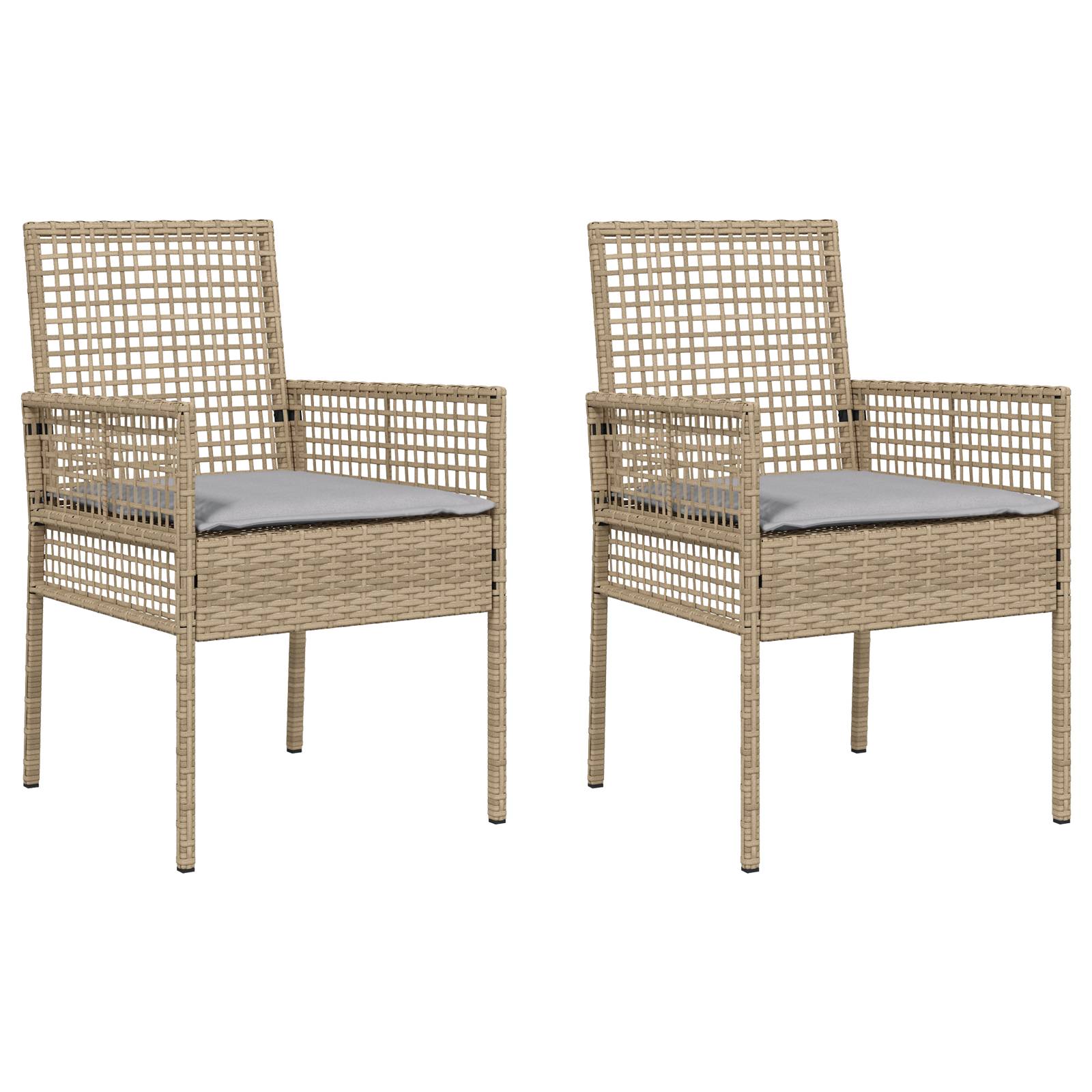vidaXL Gartenstühle 2 Stk. mit Kissen Beige Poly Rattan