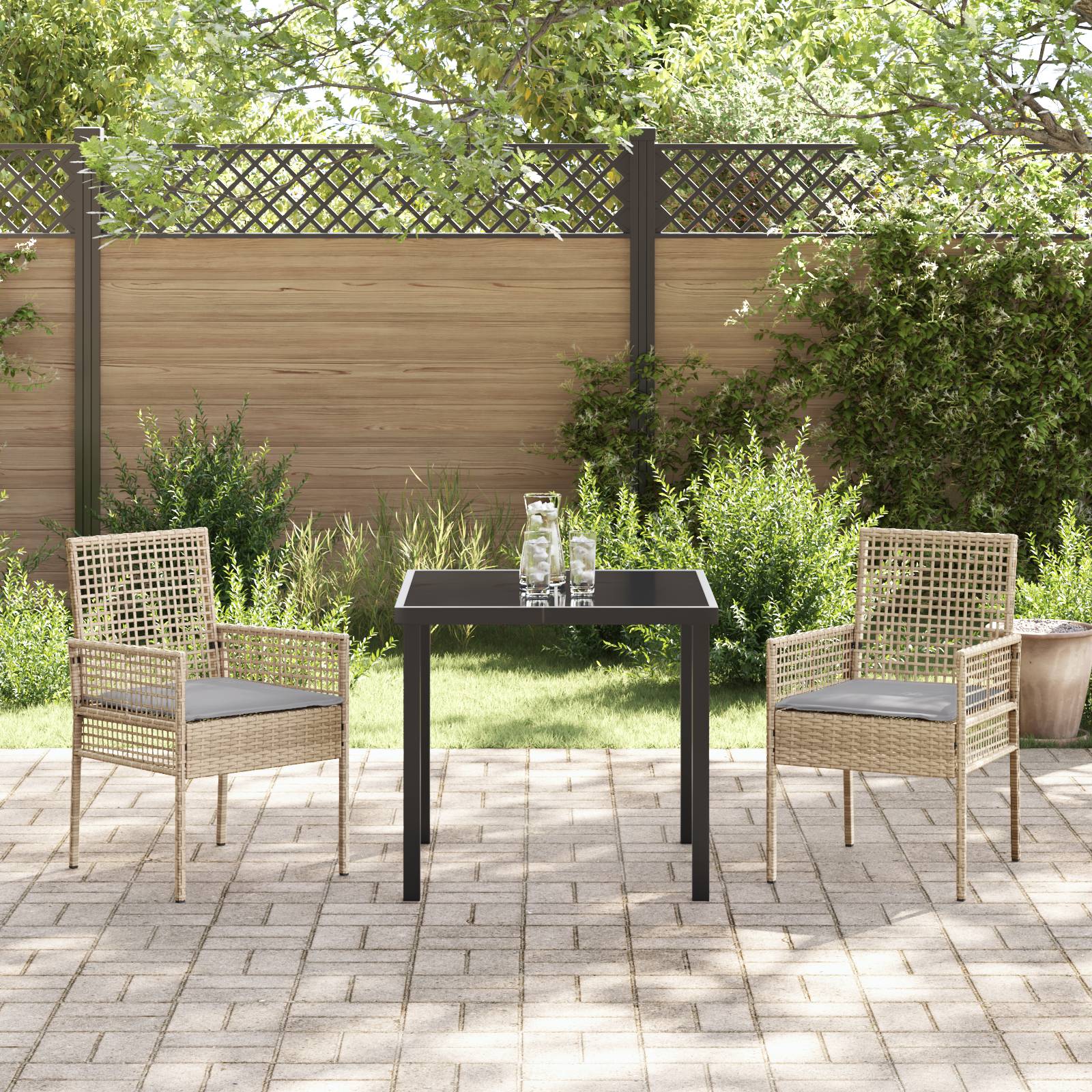 vidaXL Gartenstühle 2 Stk. mit Kissen Beige Poly Rattan