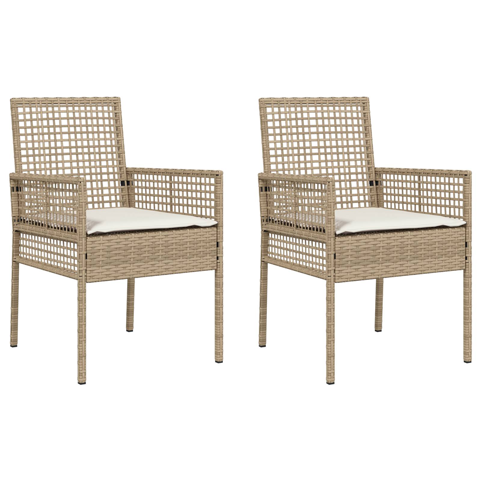 vidaXL Gartenstühle 2 Stk. mit Kissen Beige Poly Rattan