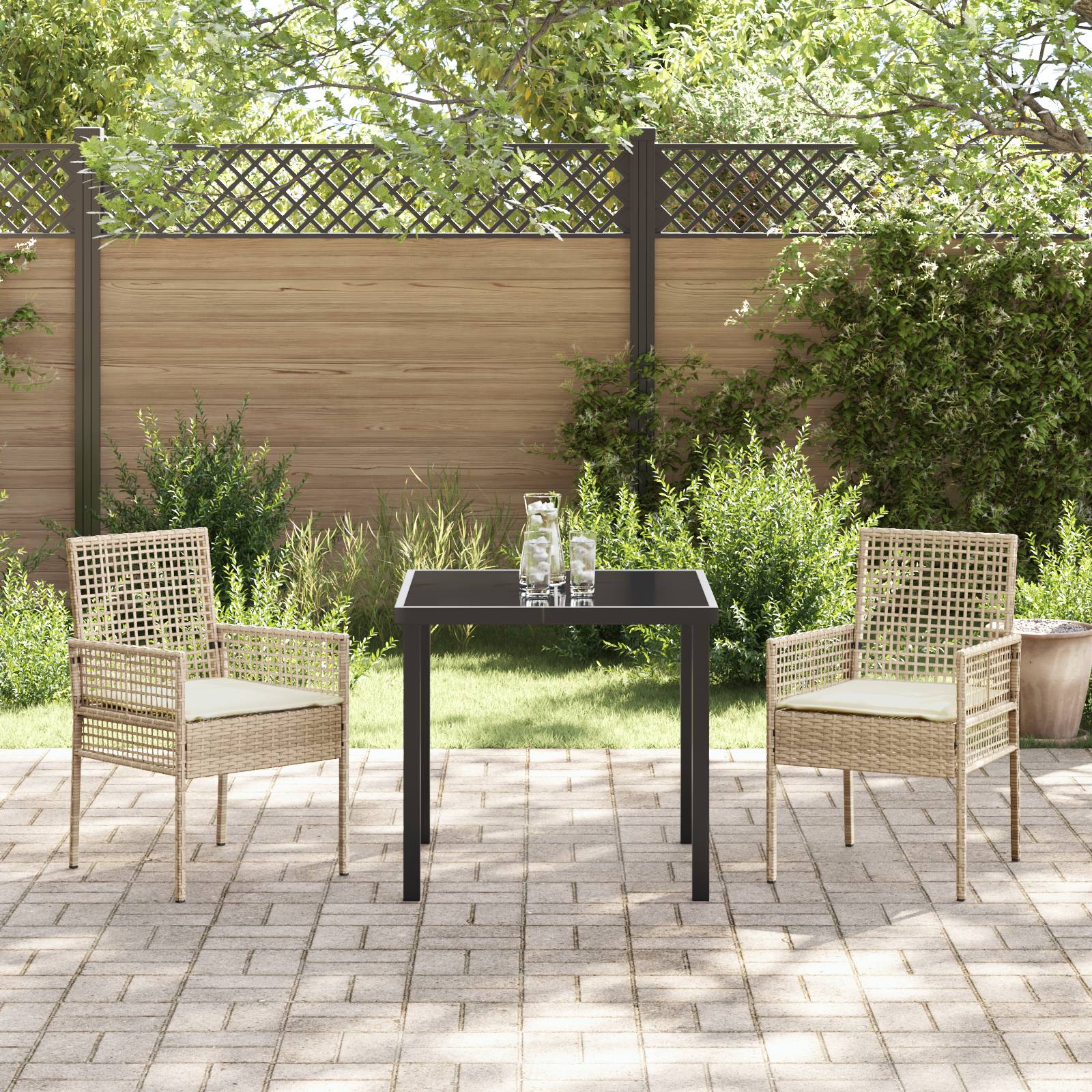 vidaXL Gartenstühle 2 Stk. mit Kissen Beige Poly Rattan