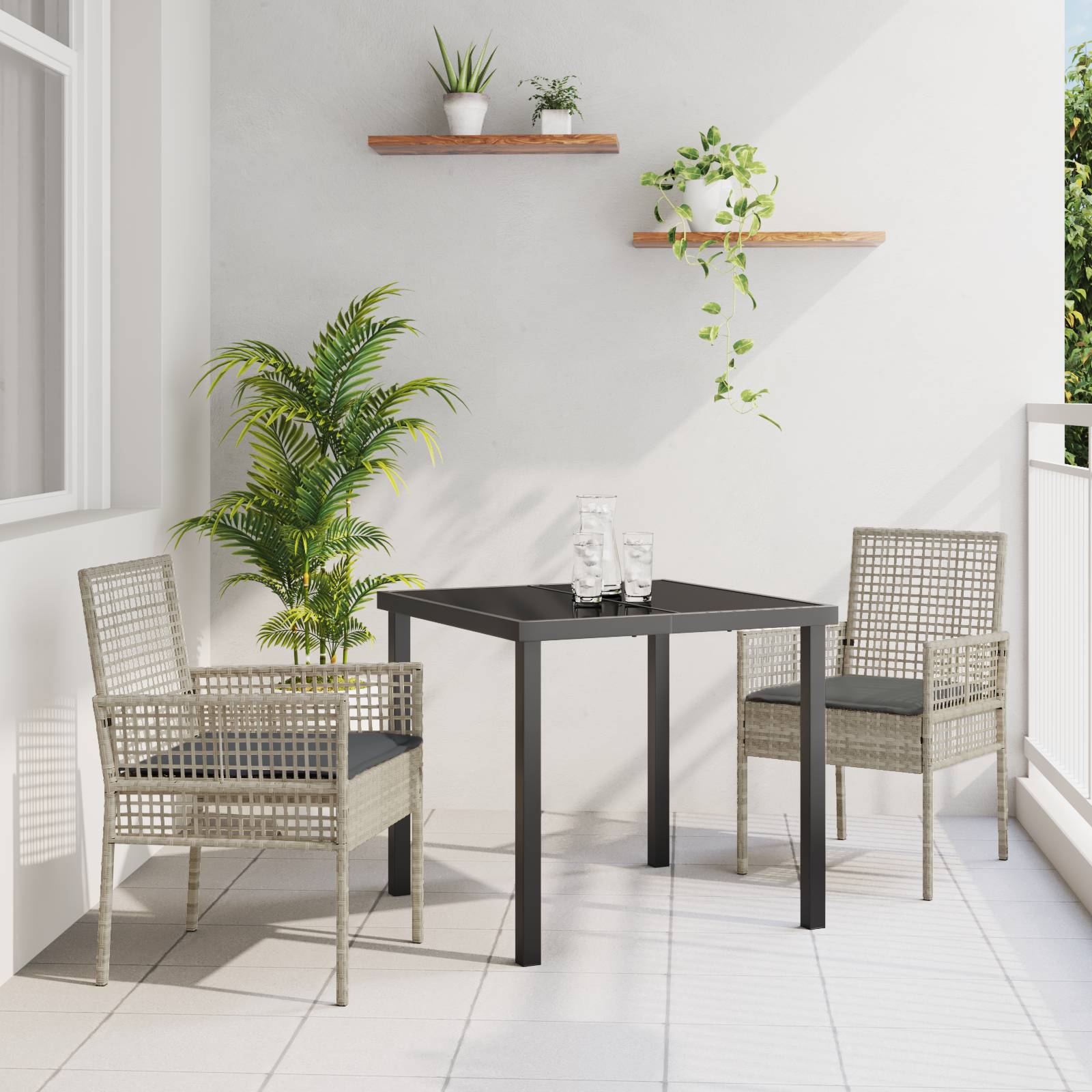 vidaXL Gartenstühle 2 Stk. mit Kissen Hellgrau Poly Rattan
