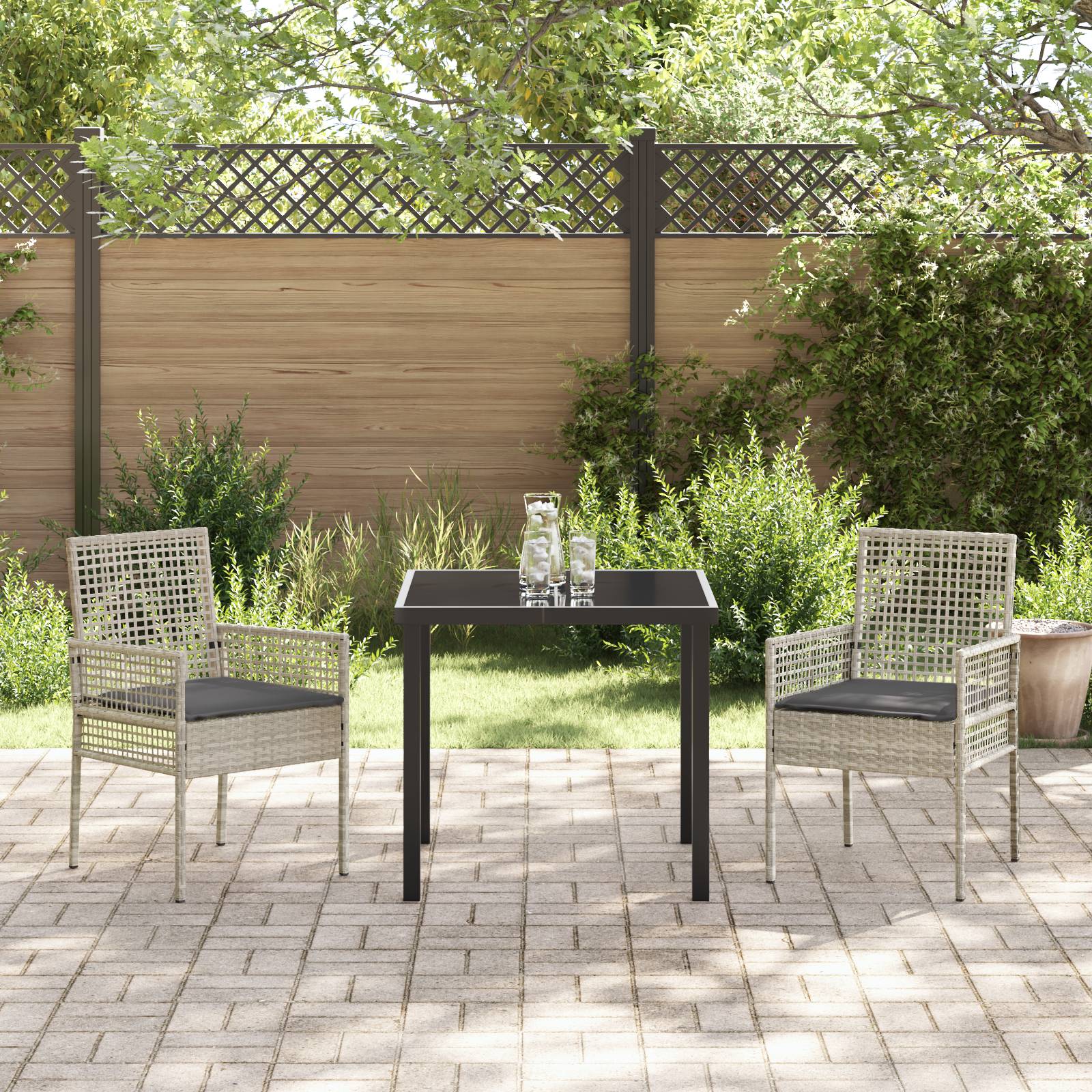 vidaXL Gartenstühle 2 Stk. mit Kissen Hellgrau Poly Rattan