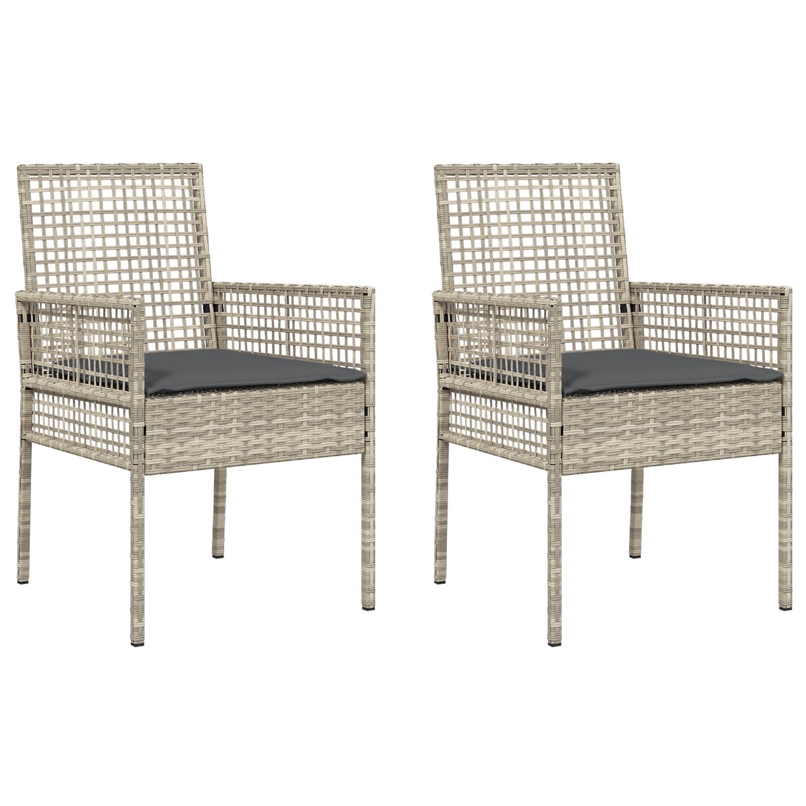 vidaXL Gartenstühle 2 Stk. mit Kissen Hellgrau Poly Rattan