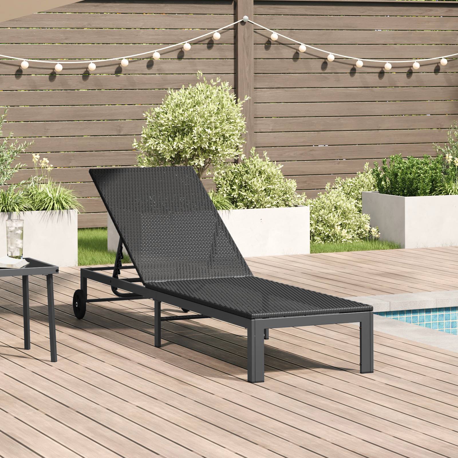 vidaXL Sonnenliege mit Rädern Schwarz Poly Rattan