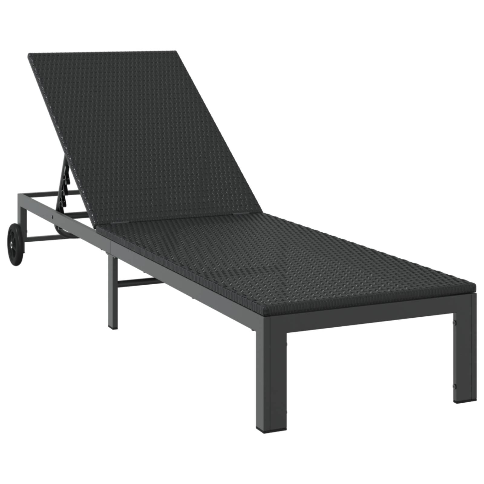 vidaXL Sonnenliege mit Rädern Schwarz Poly Rattan