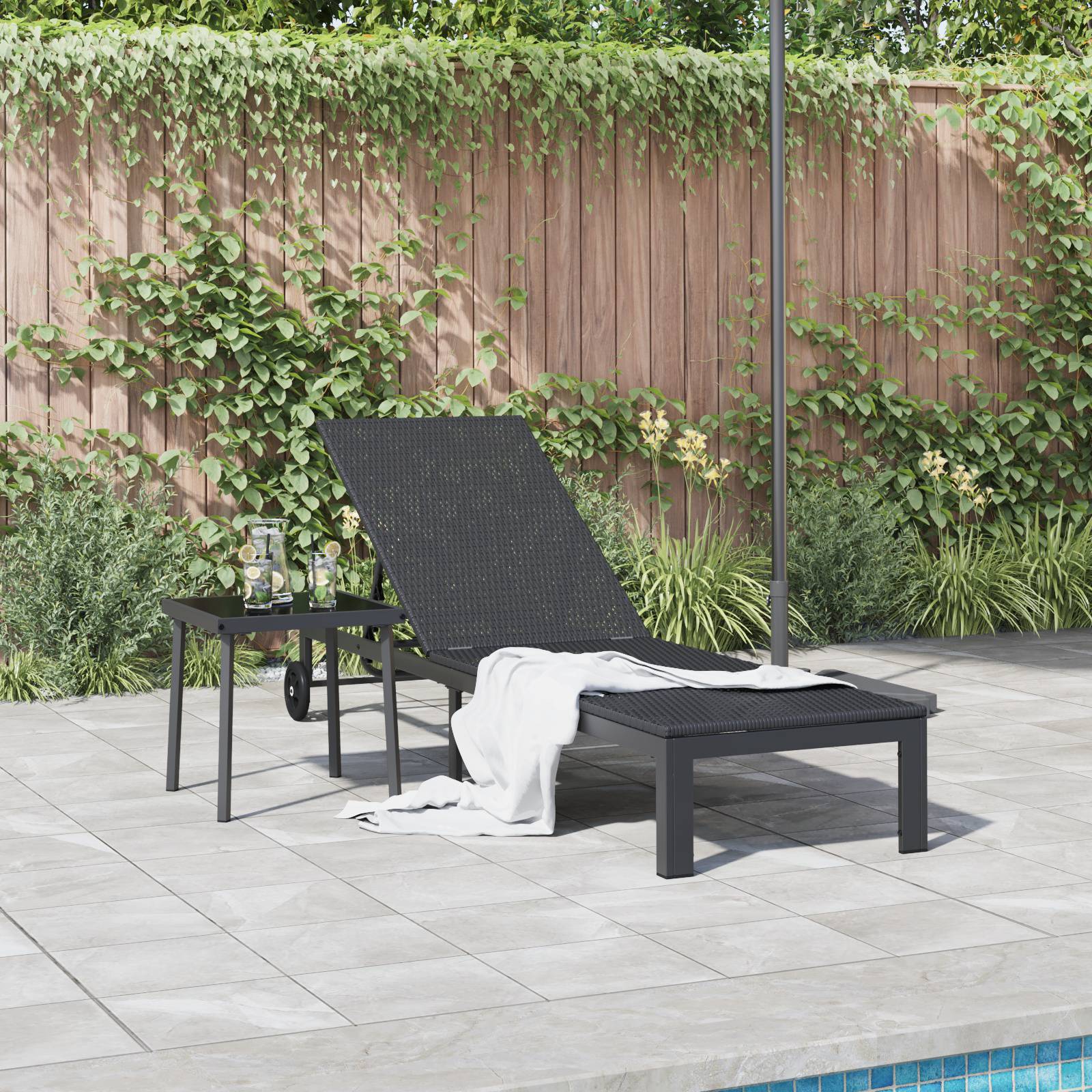 vidaXL Sonnenliege mit Rädern Schwarz Poly Rattan