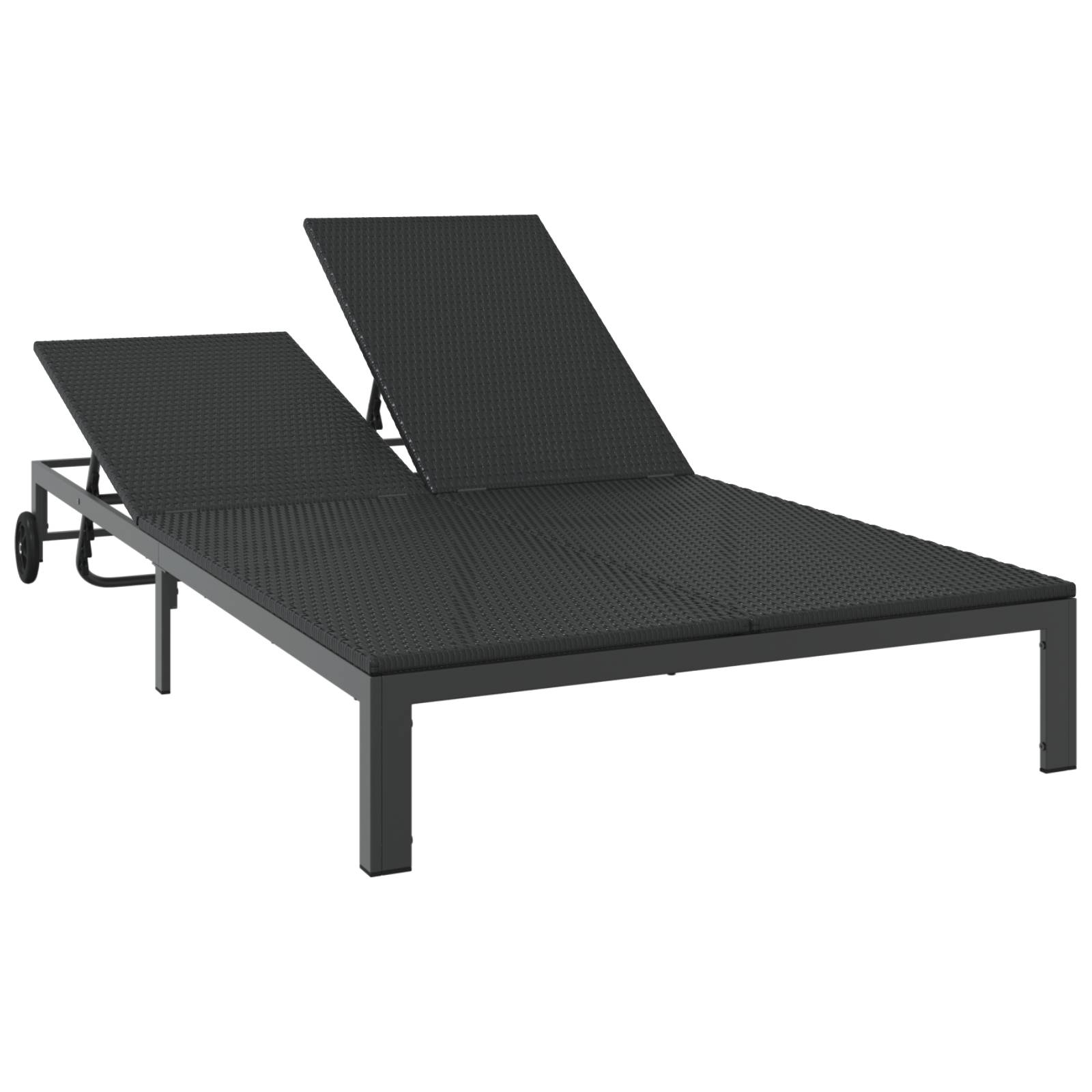 vidaXL Doppel-Sonnenliege mit Kissen und Rädern Schwarz Poly Rattan