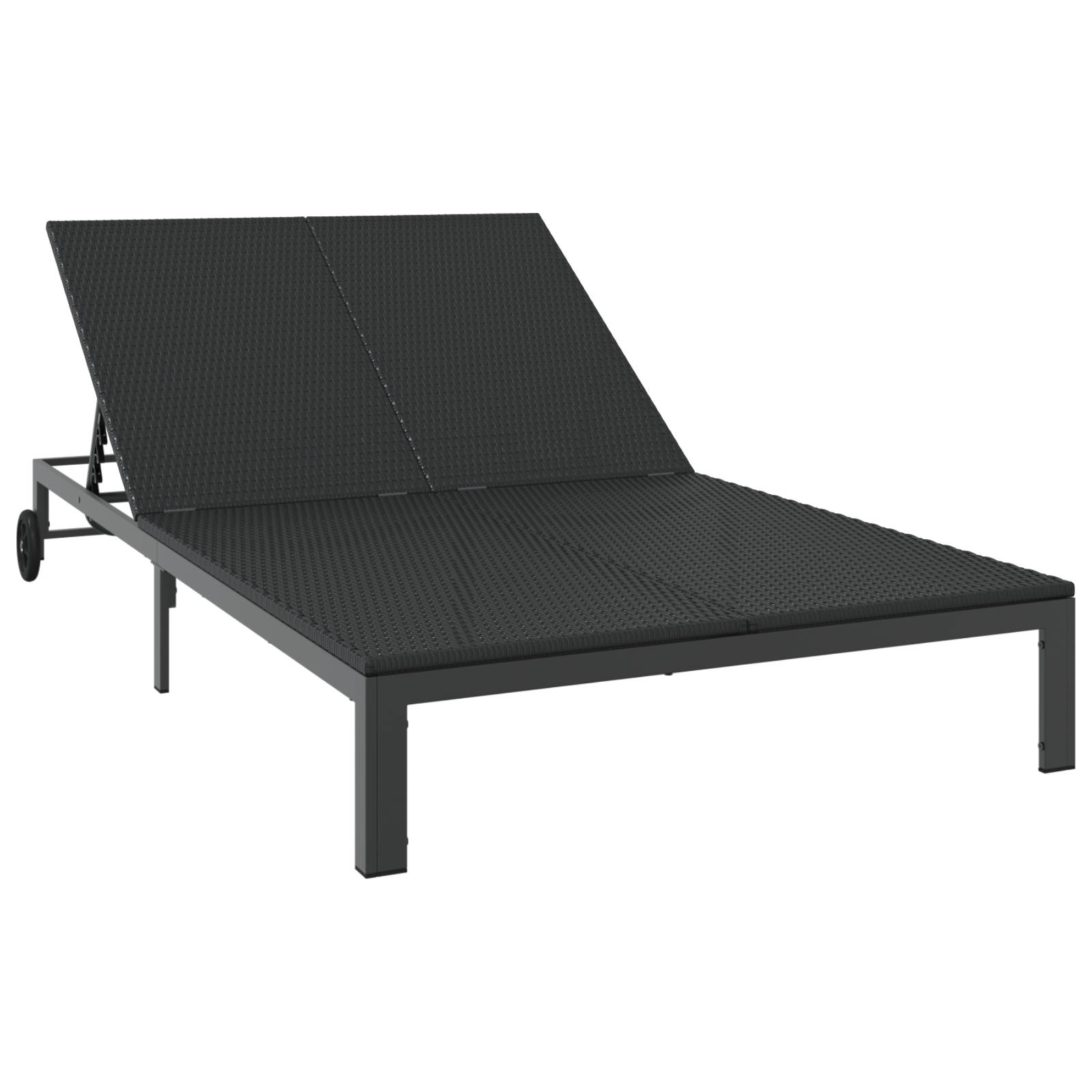 vidaXL Doppel-Sonnenliege mit Kissen und Rädern Schwarz Poly Rattan