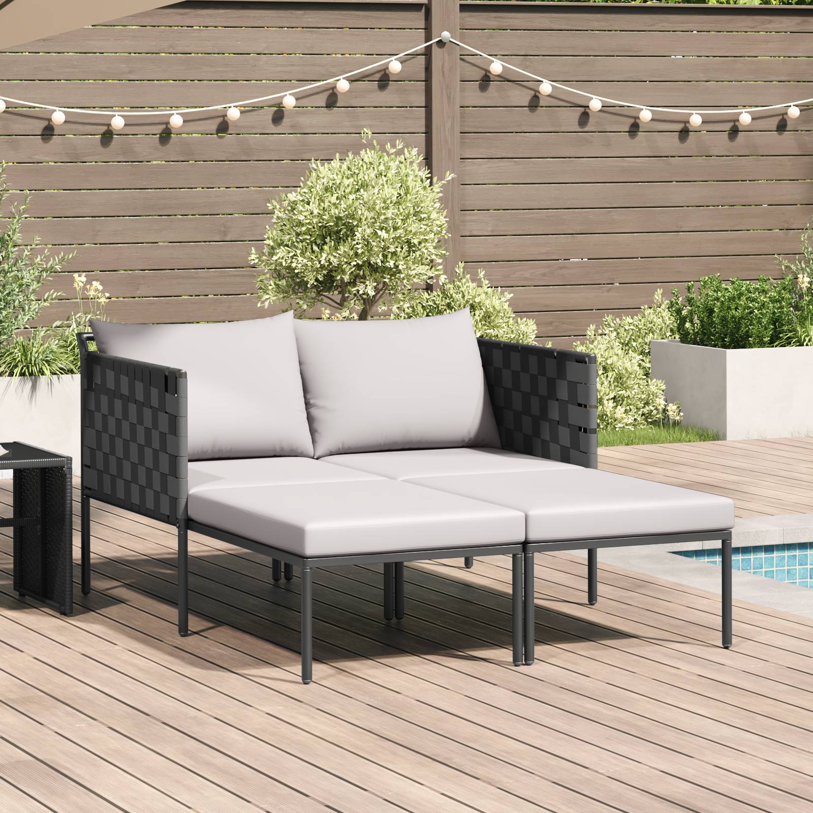 vidaXL Doppel-Sonnenliege mit Kissen Anthrazit 115x153x69,5 cm Stahl