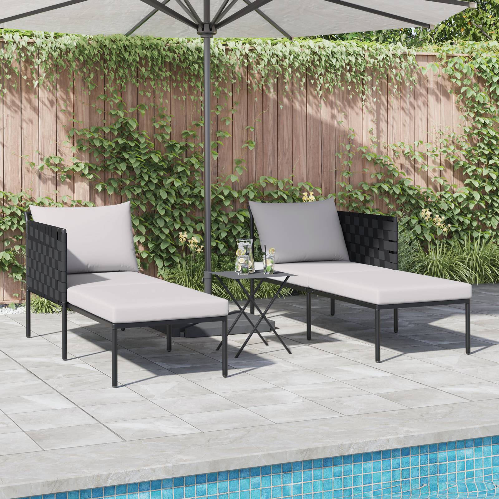 vidaXL Doppel-Sonnenliege mit Kissen Anthrazit 115x153x69,5 cm Stahl
