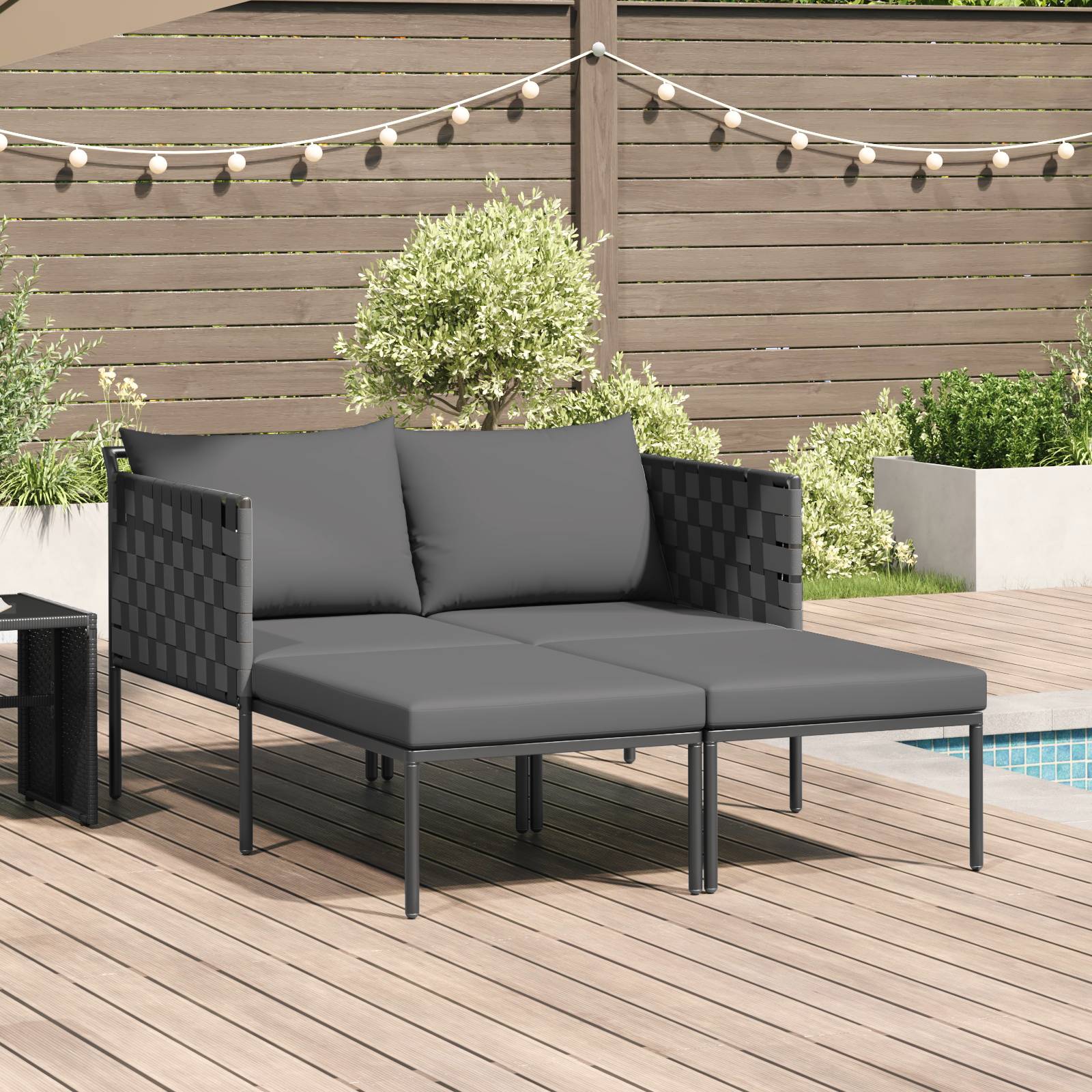vidaXL Doppel-Sonnenliege mit Kissen Anthrazit 115x153x69,5 cm Stahl